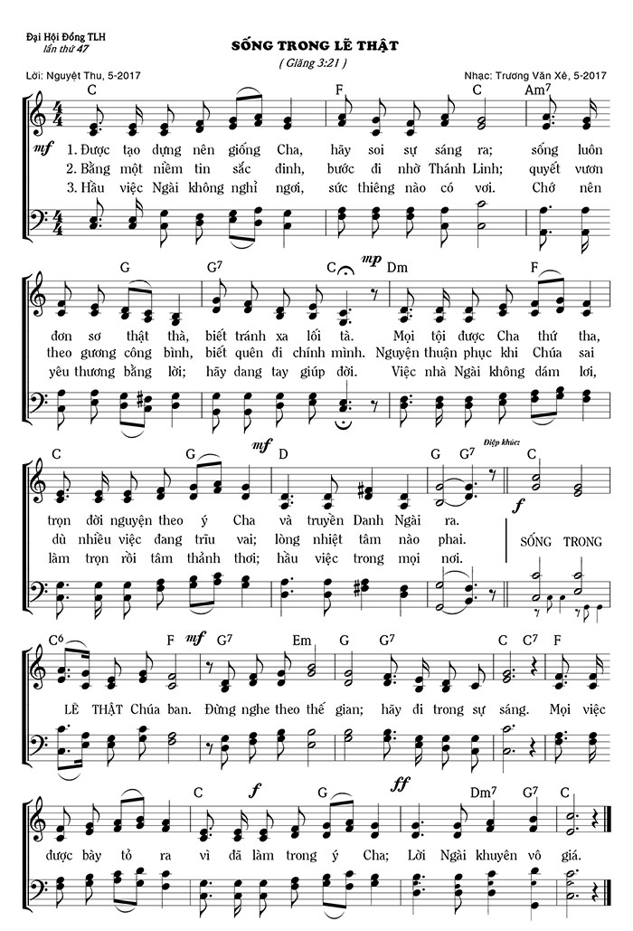 Sheet music: Sống Trong Lẽ Thật