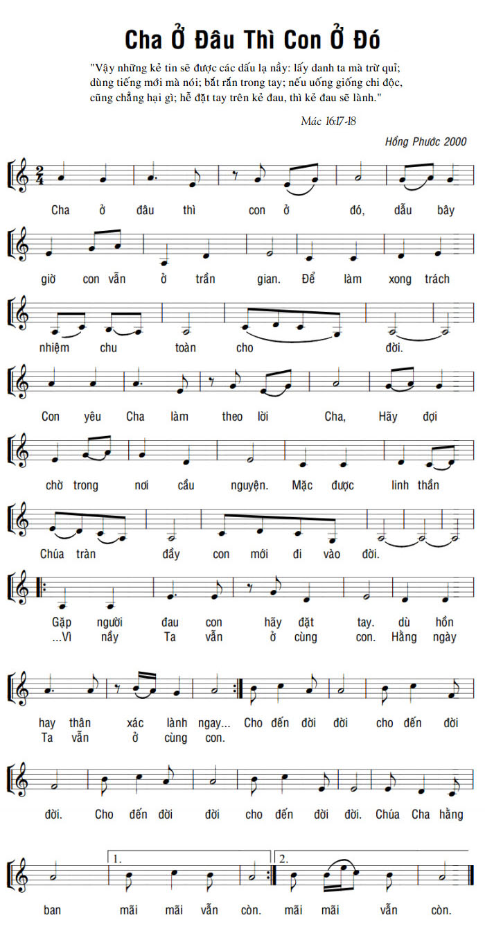 Sheet music: Cha Đâu Thì Con Ở Đó