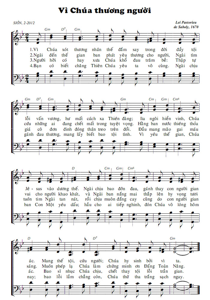 Sheet music: Vì Chúa Thương Người