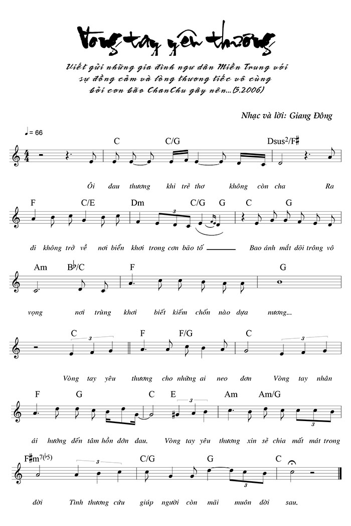 Sheet music: VÒNG TAY YÊU THƯƠNG