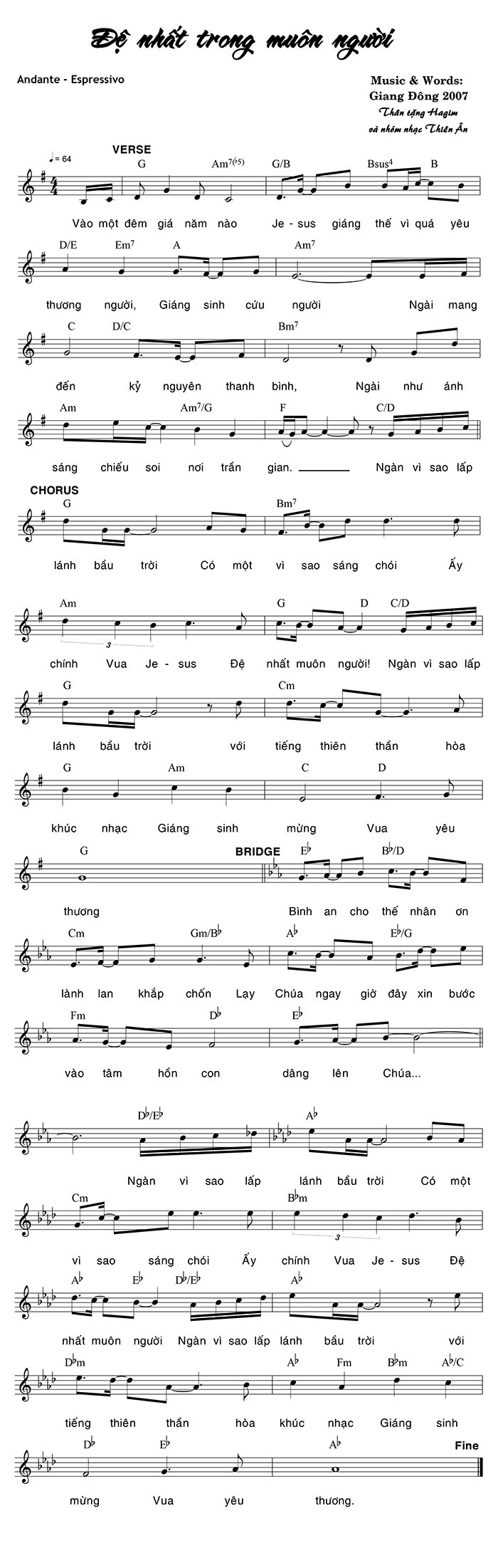Sheet music: ĐỆ NHẤT MUÔN NGƯỜI