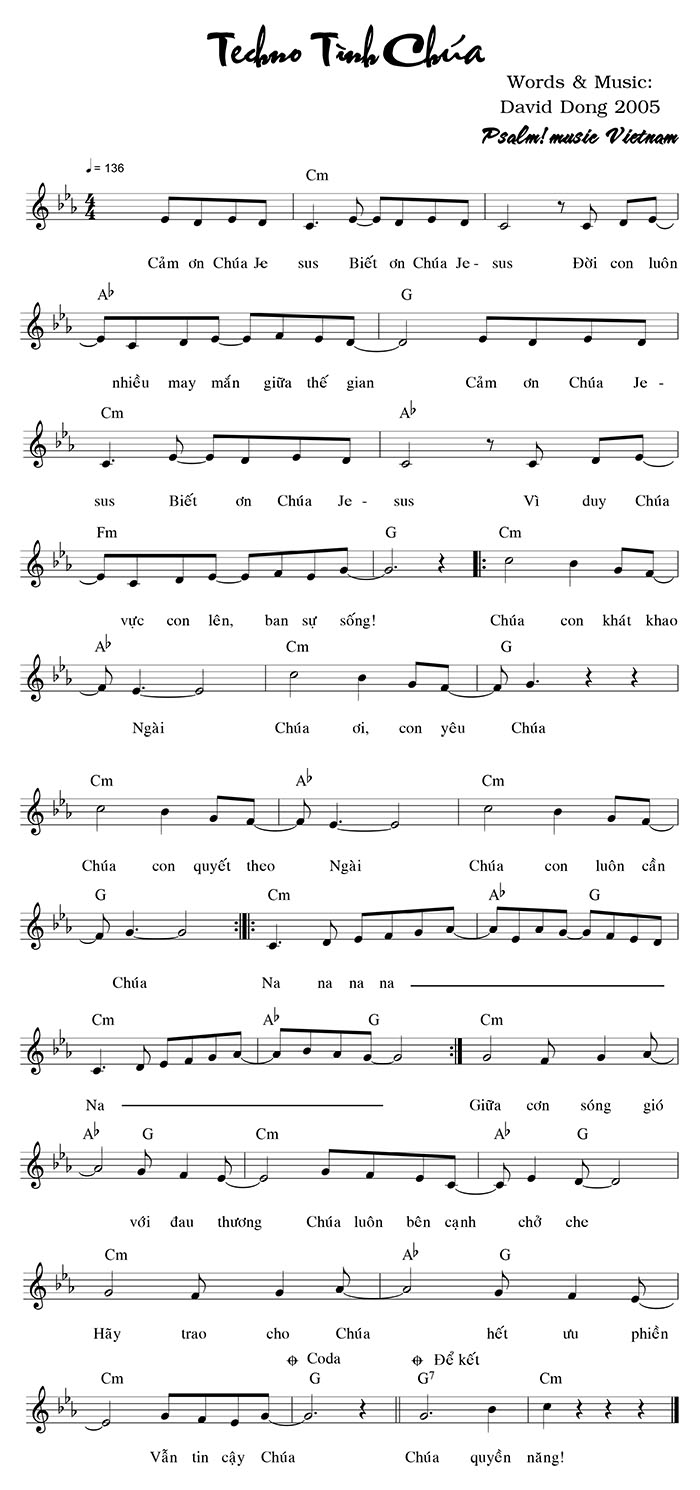 Sheet music: Techno Tình Chúa