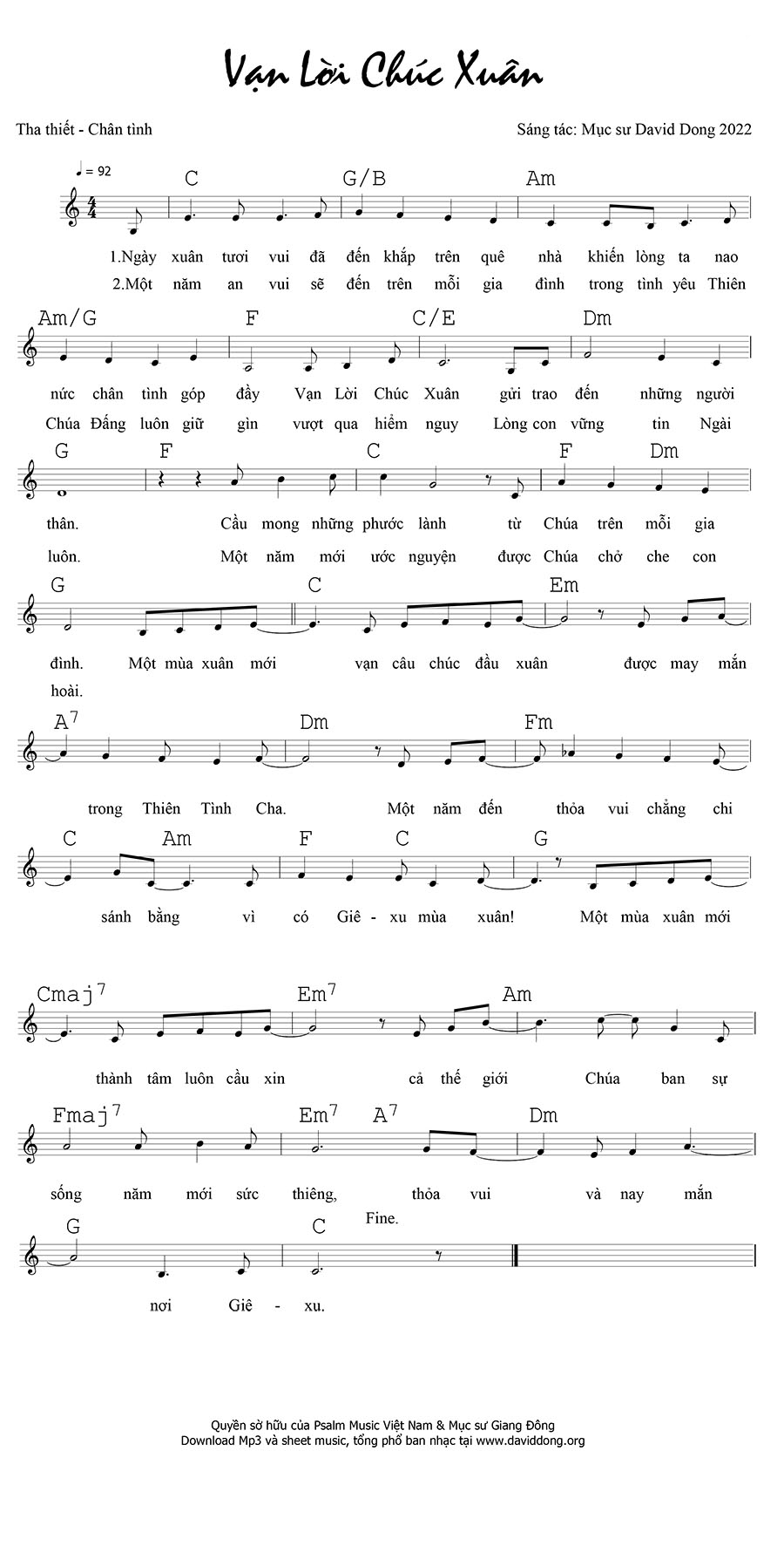 Sheet music: Vạn Lời Chúc Xuân