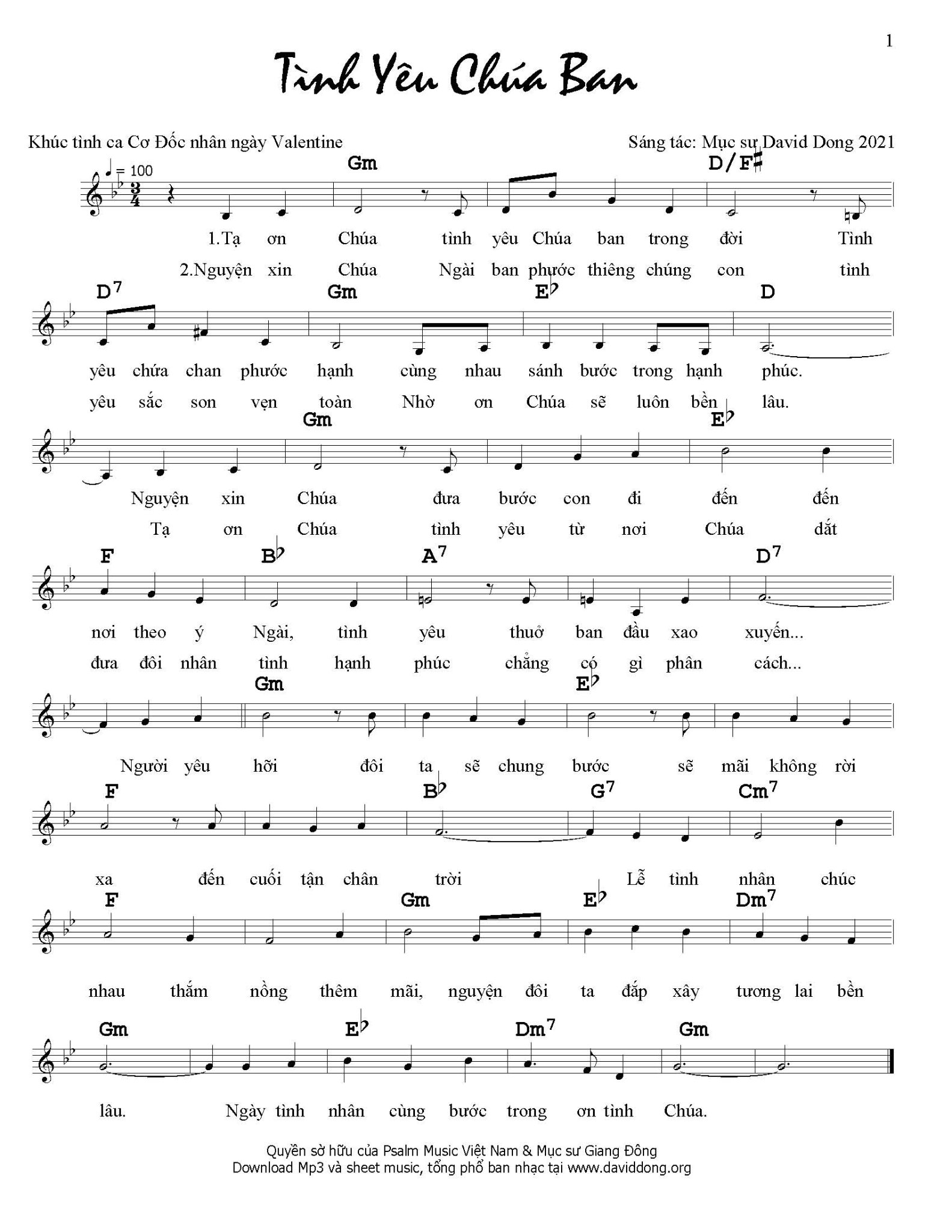 Sheet music: TÌNH YÊU CHÚA BAN