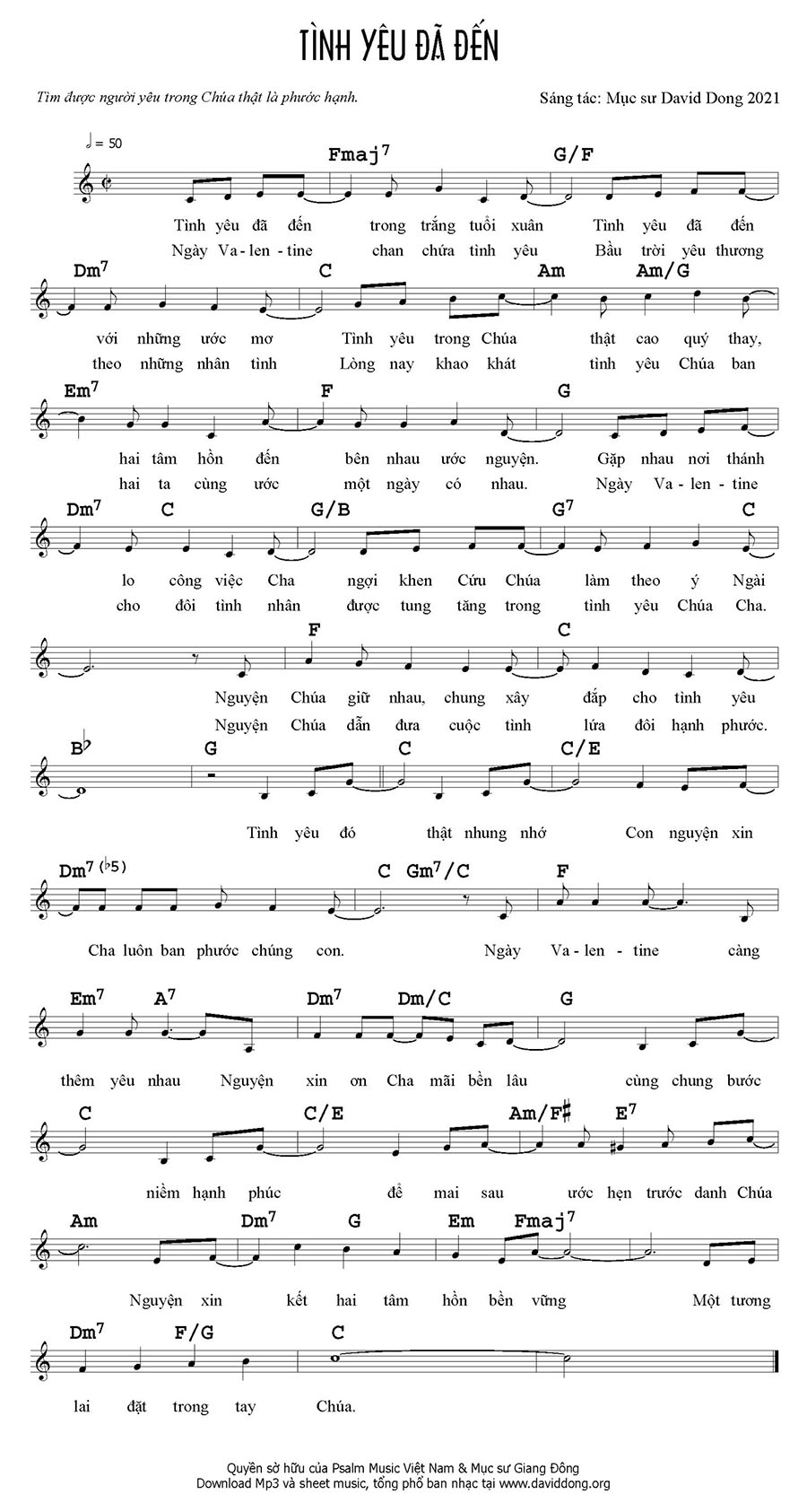 Sheet music: TÌNH YÊU ĐÃ ĐẾN