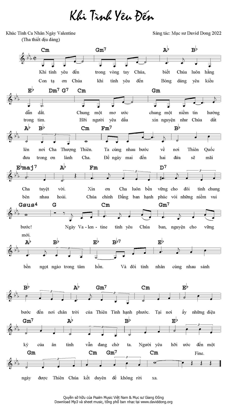 Sheet music: KHI TÌNH YÊU ĐẾN