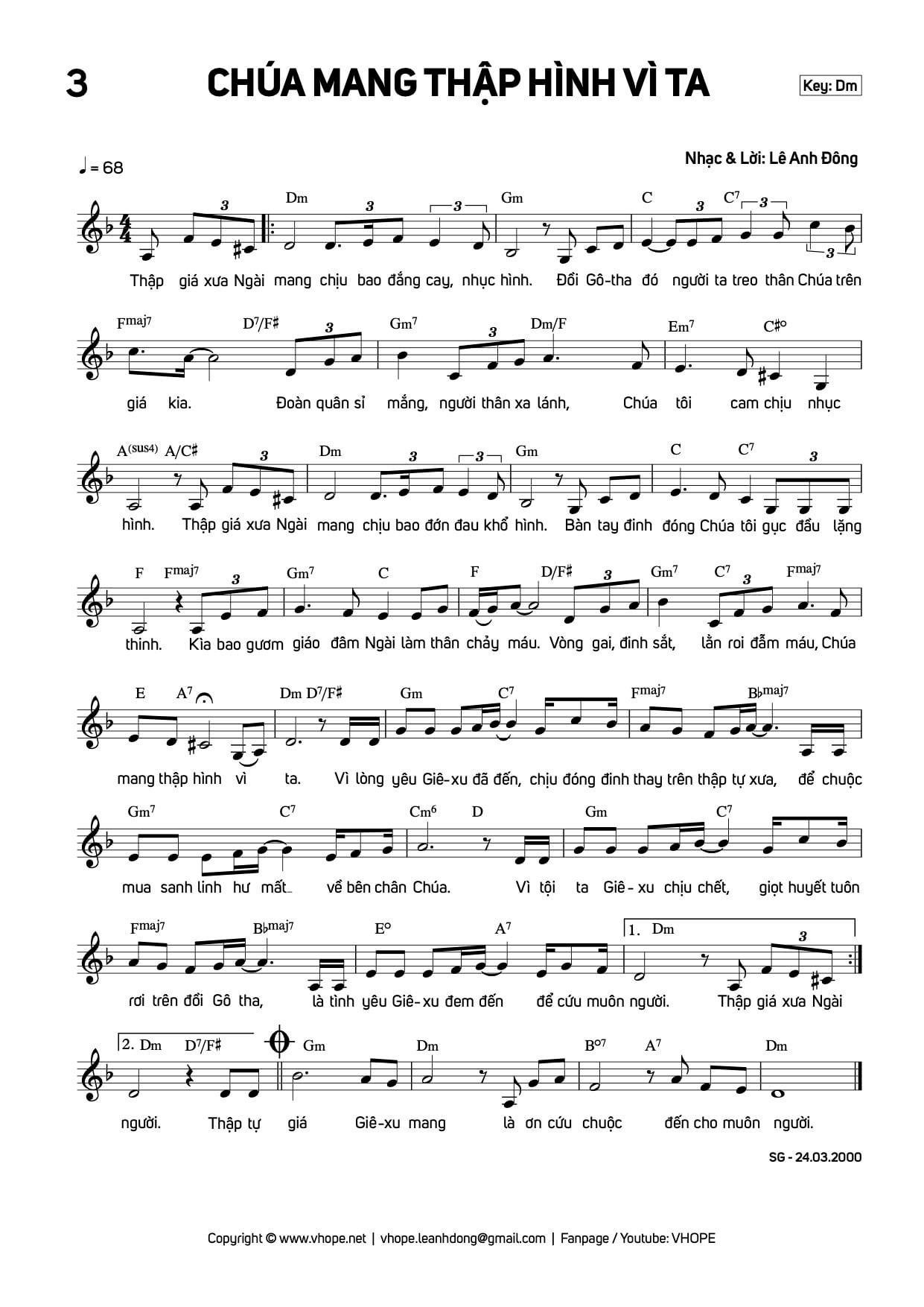 Sheet music: Chúa Mang Thập Hình Vì Ta
