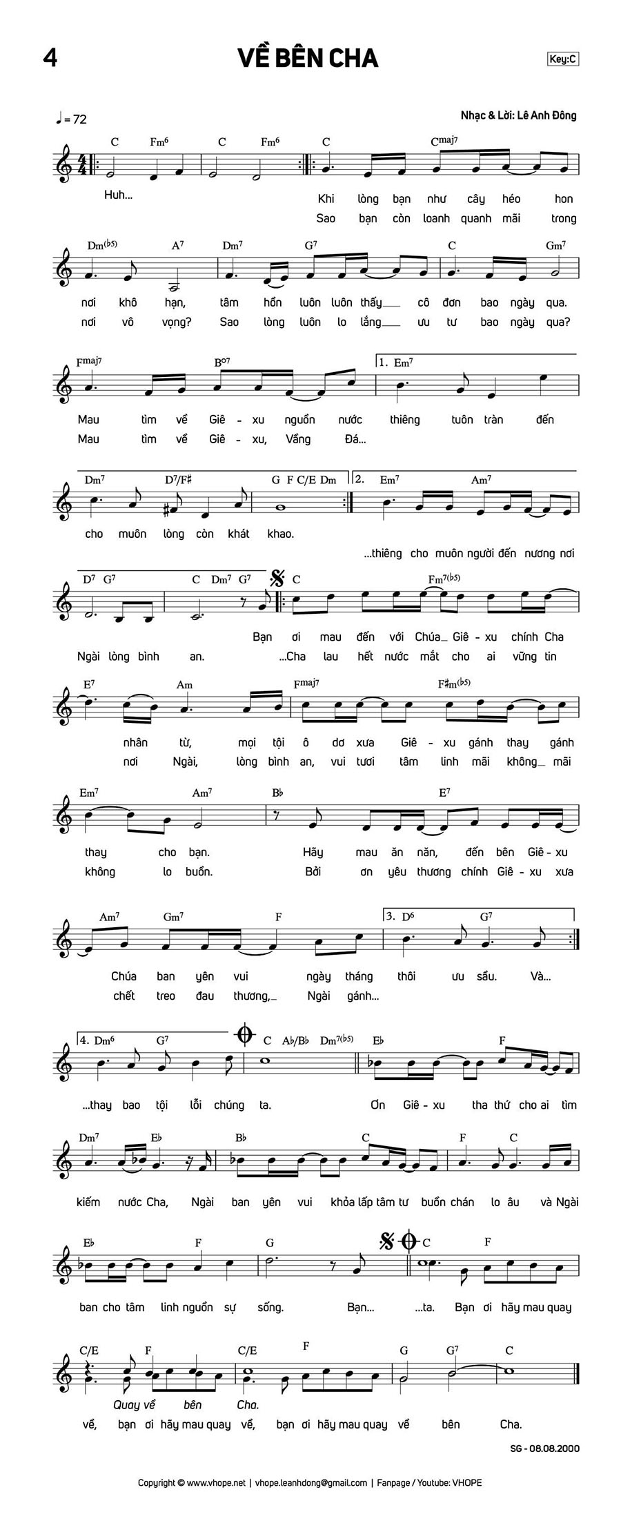 Sheet music: Về Bên Cha