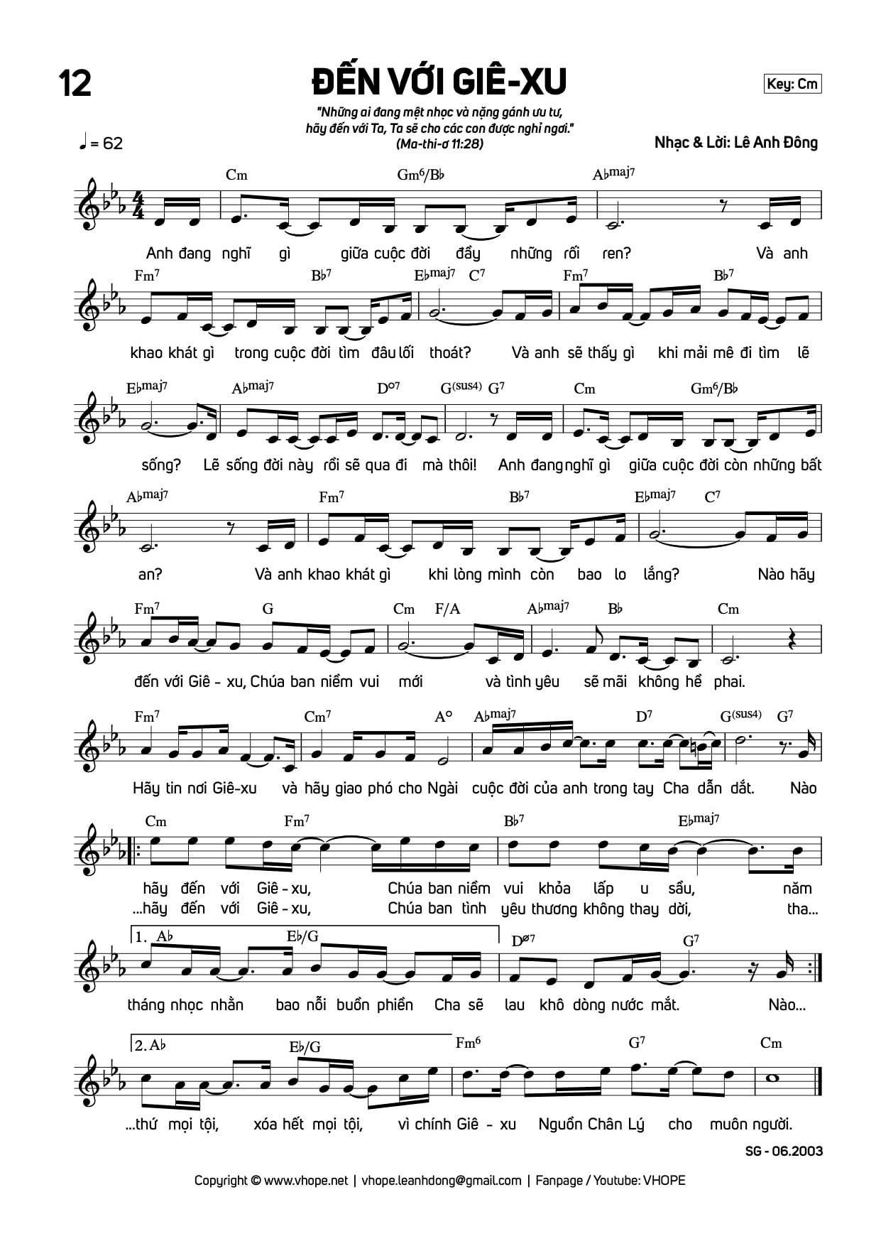 Sheet music: Đến Với Giê-xu