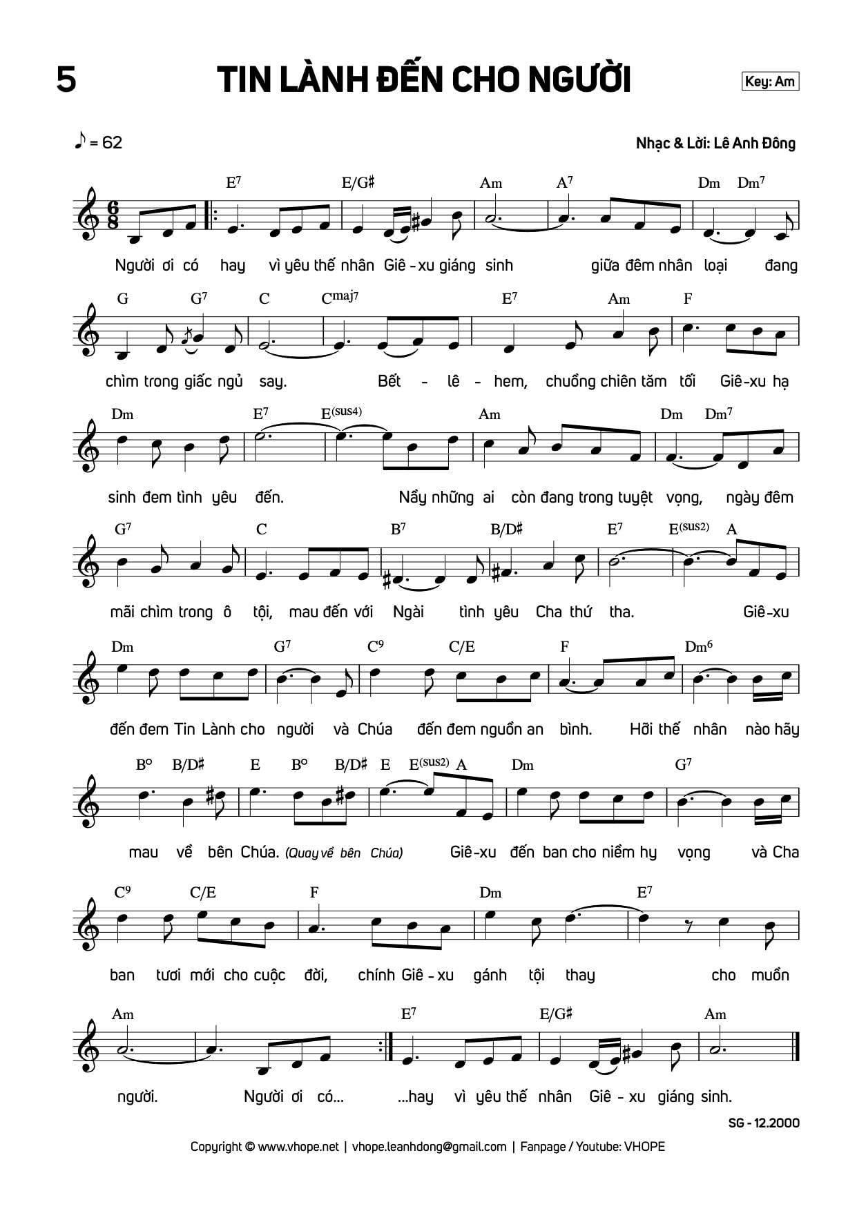 Sheet music: Tin Lành Đến Cho Người