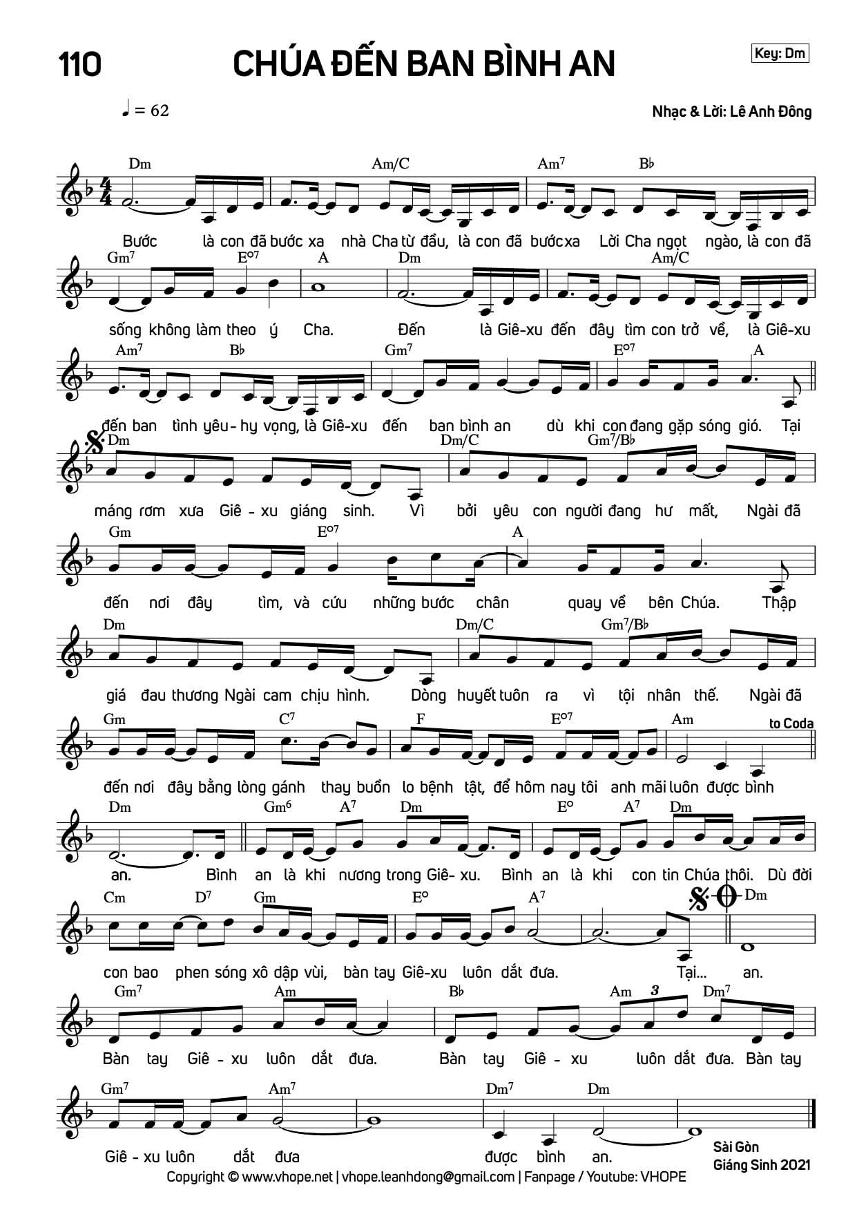 Sheet music: Chúa Đến Ban Bình An
