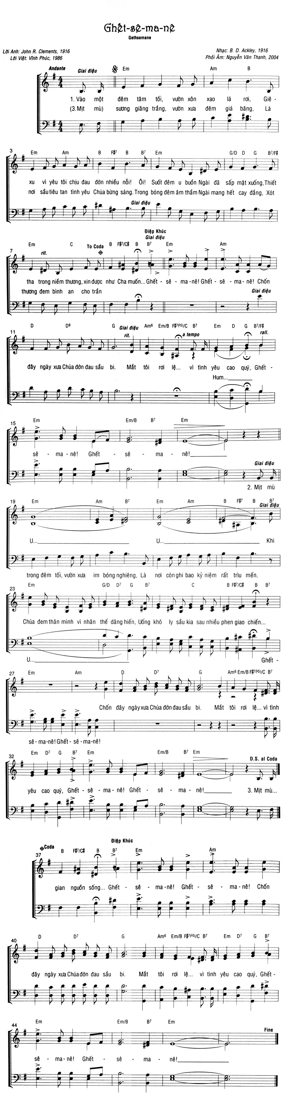 Sheet music: Ghết-sê-ma-nê