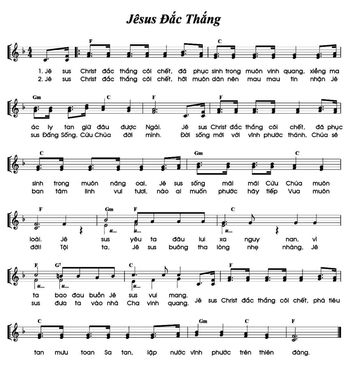 Sheet music: Jesus Đắc Thắng