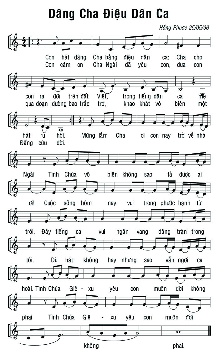 Sheet music: Dâng Cha Điệu Dân Ca
