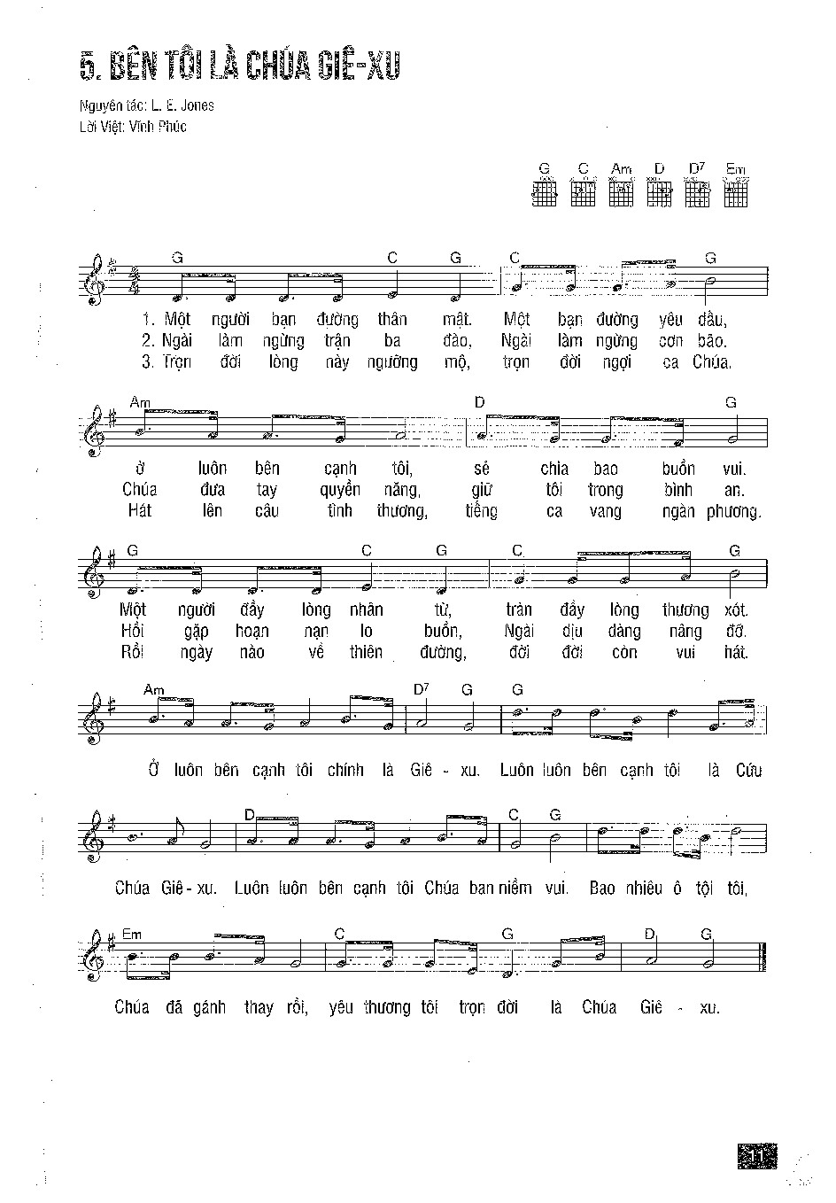 Sheet music: BÊN TÔI LÀ CHÚA GIÊ-XU