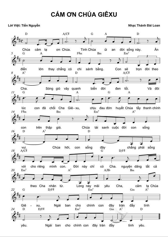 Sheet music: CÁM ƠN CHÚA GIÊXU