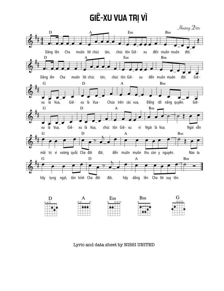 Sheet music: GIÊ-XU VUA TRỊ VÌ