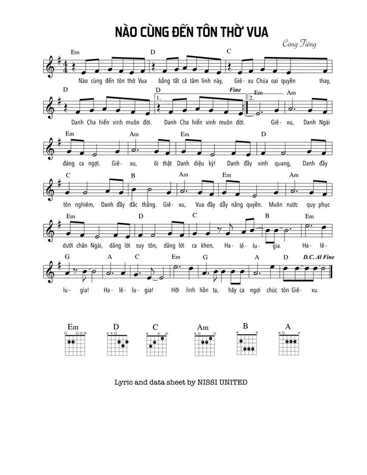 Sheet music: NÀO CÙNG ĐẾN TÔN THỜ VUA