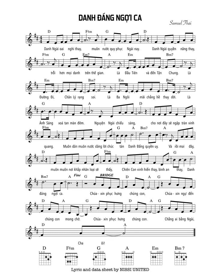 Sheet music: DANH ĐÁNG NGỢI CA