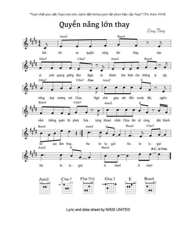 Sheet music: Quyền năng lớn thay
