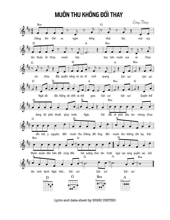 Sheet music: MUÔN THU KHÔNG ĐỔI THAY