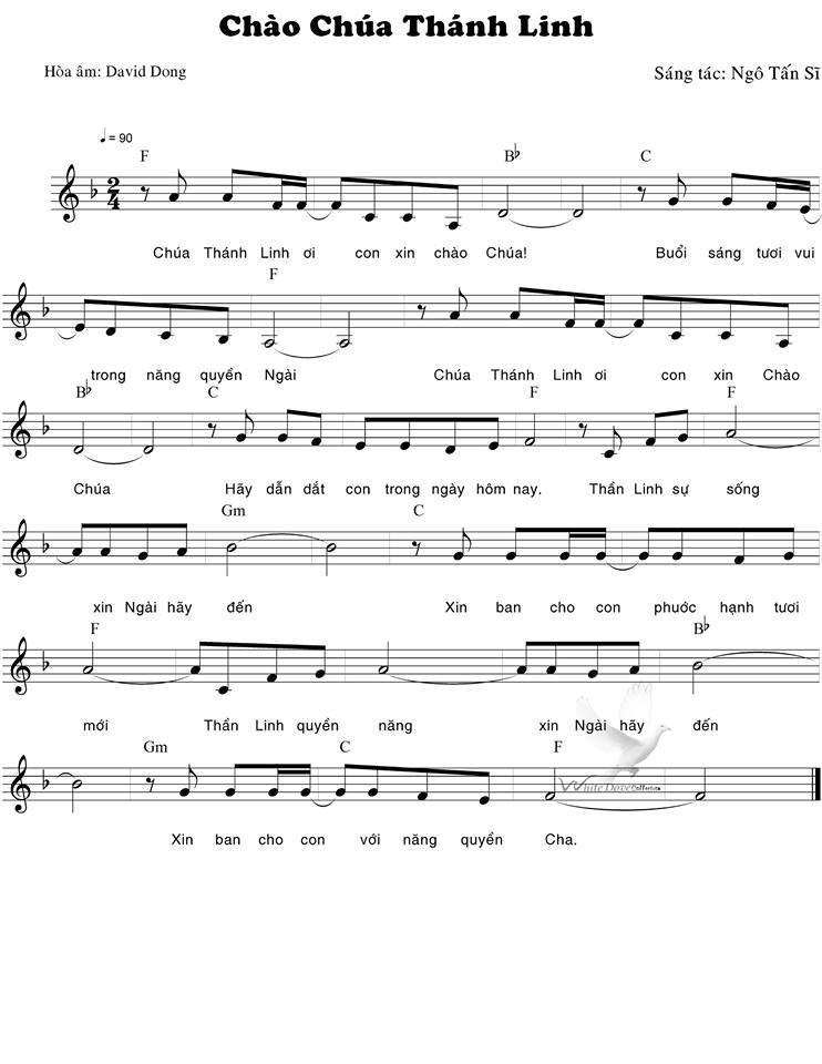 Sheet music: Chào Chúa Thánh Linh
