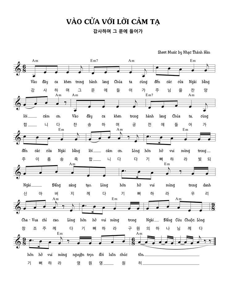 Sheet music: VÀO CỬA VỚI LỜI CẢM TẠ