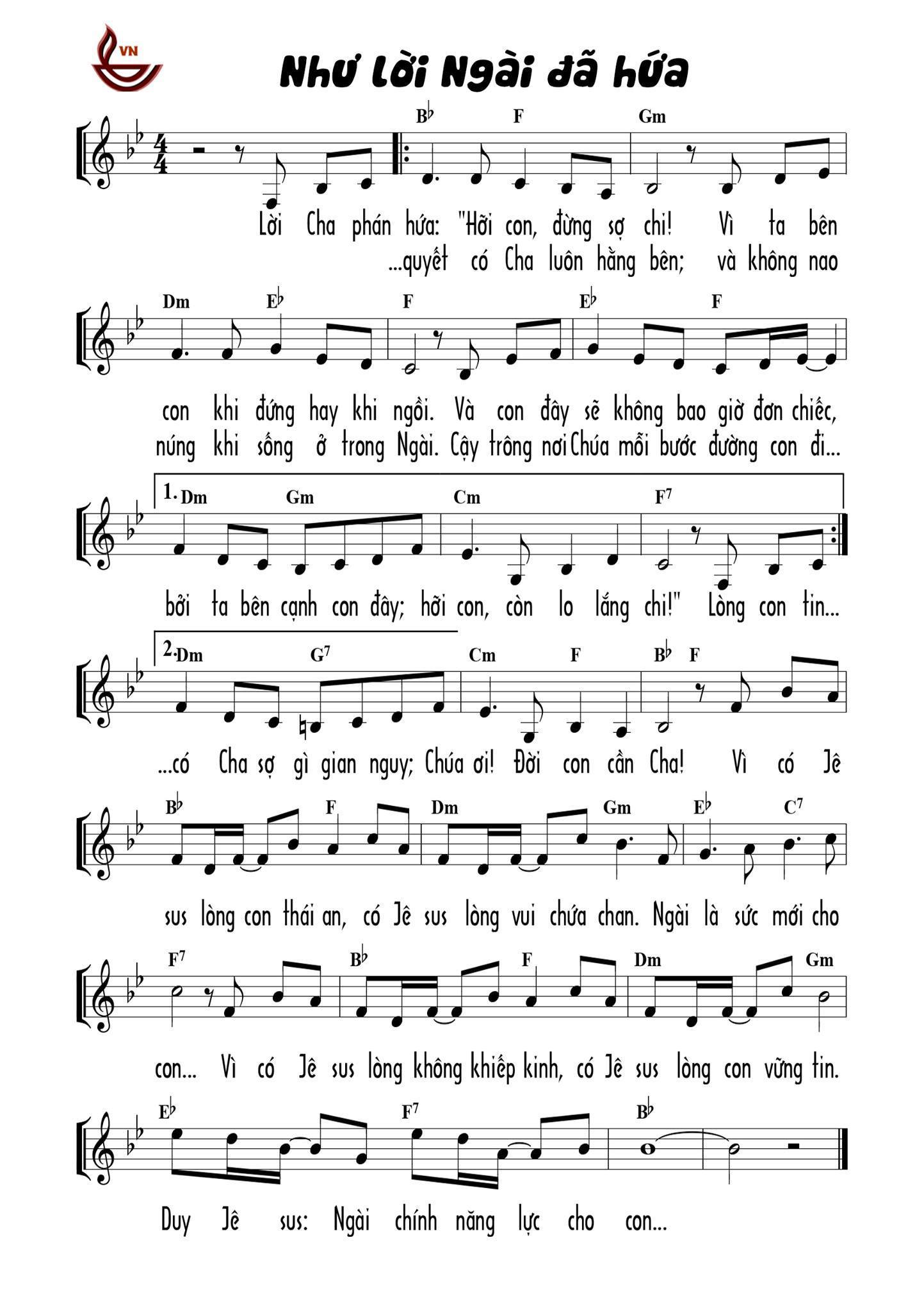Sheet music: Như lời Ngài đã hứa