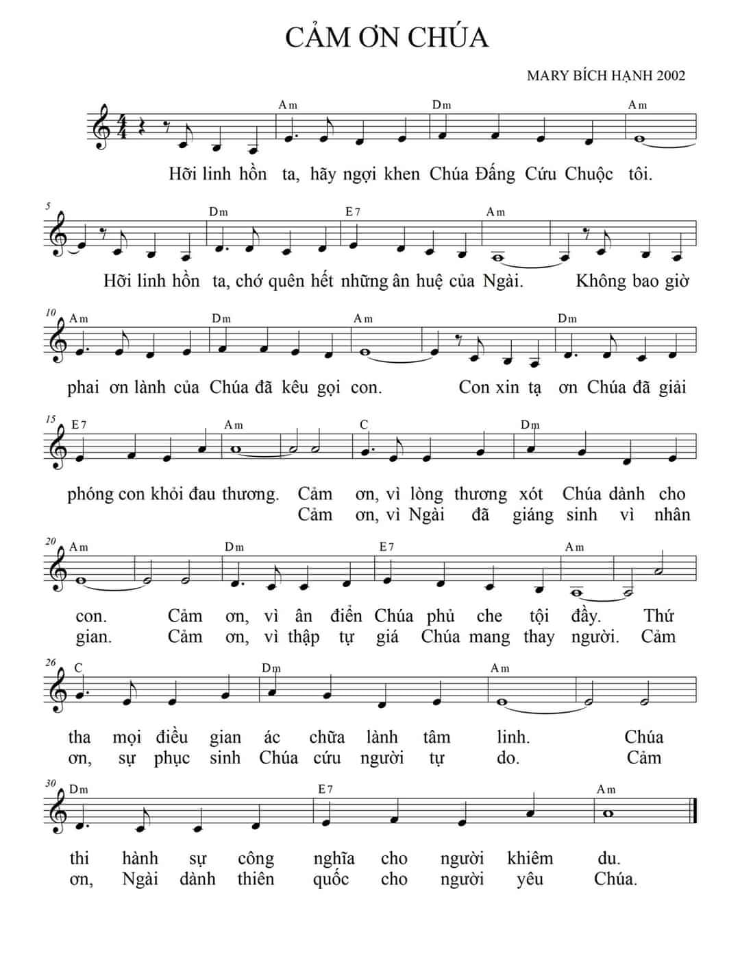 Sheet music: CẢM ƠN CHÚA