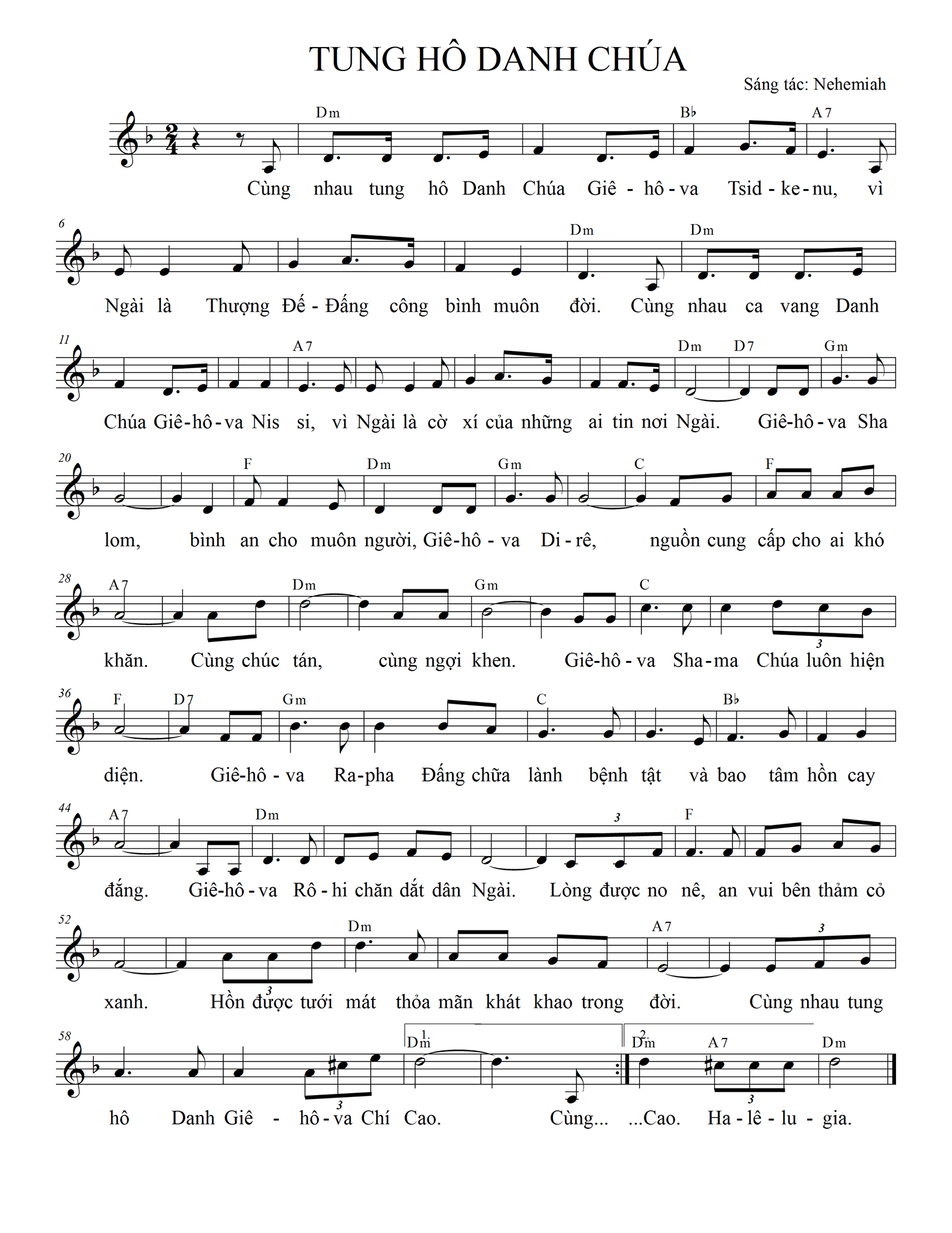 Sheet music: TUNG HÔ DANH CHÚA