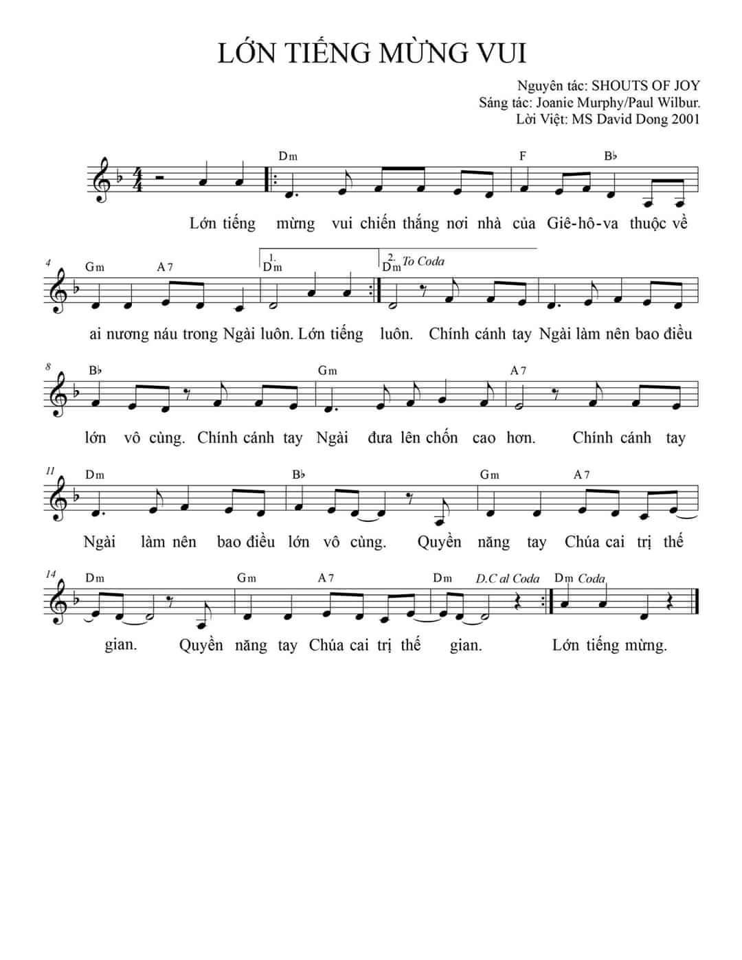 Sheet music: LỚN TIẾNG MỪNG VUI