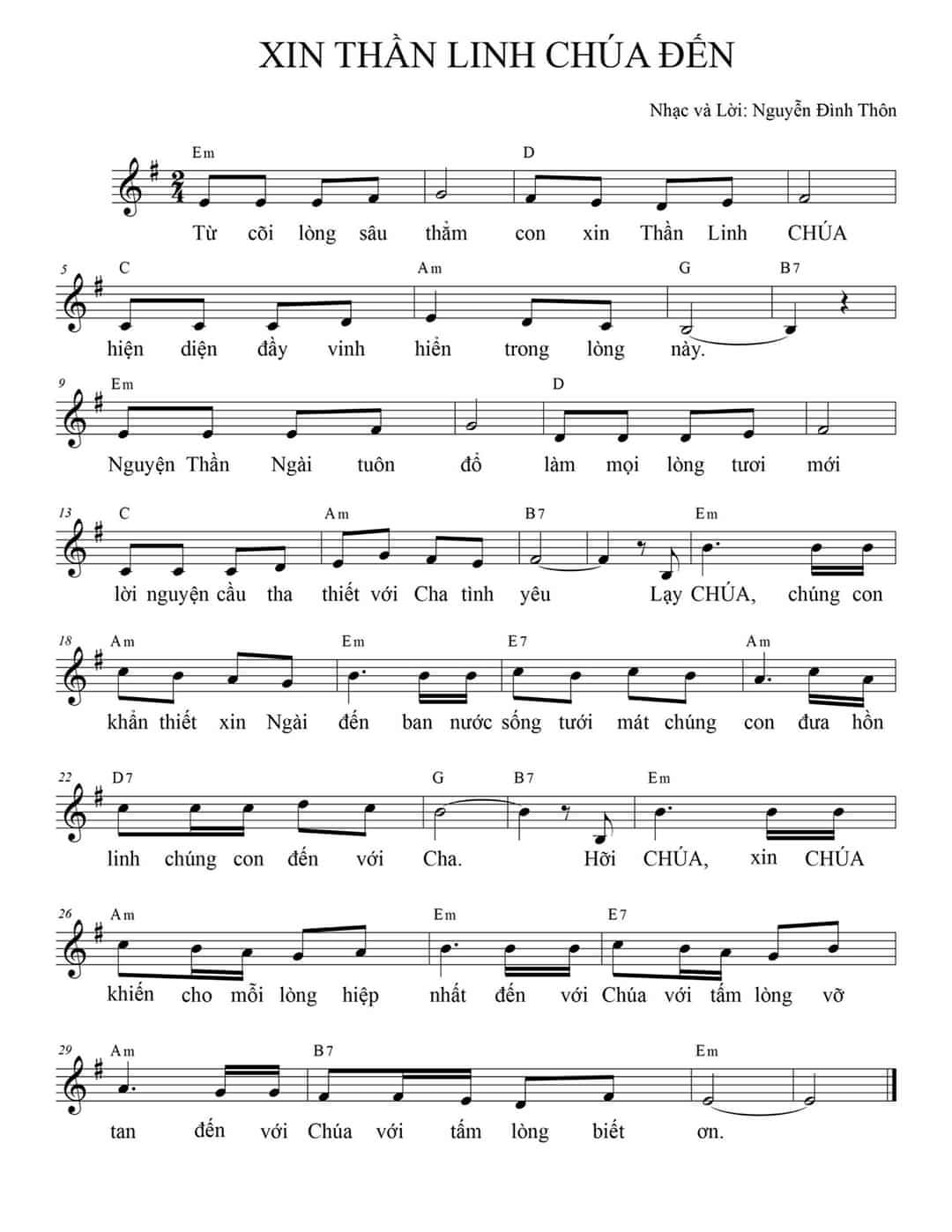 Sheet music: XIN THẦN LINH CHÚA ĐẾN