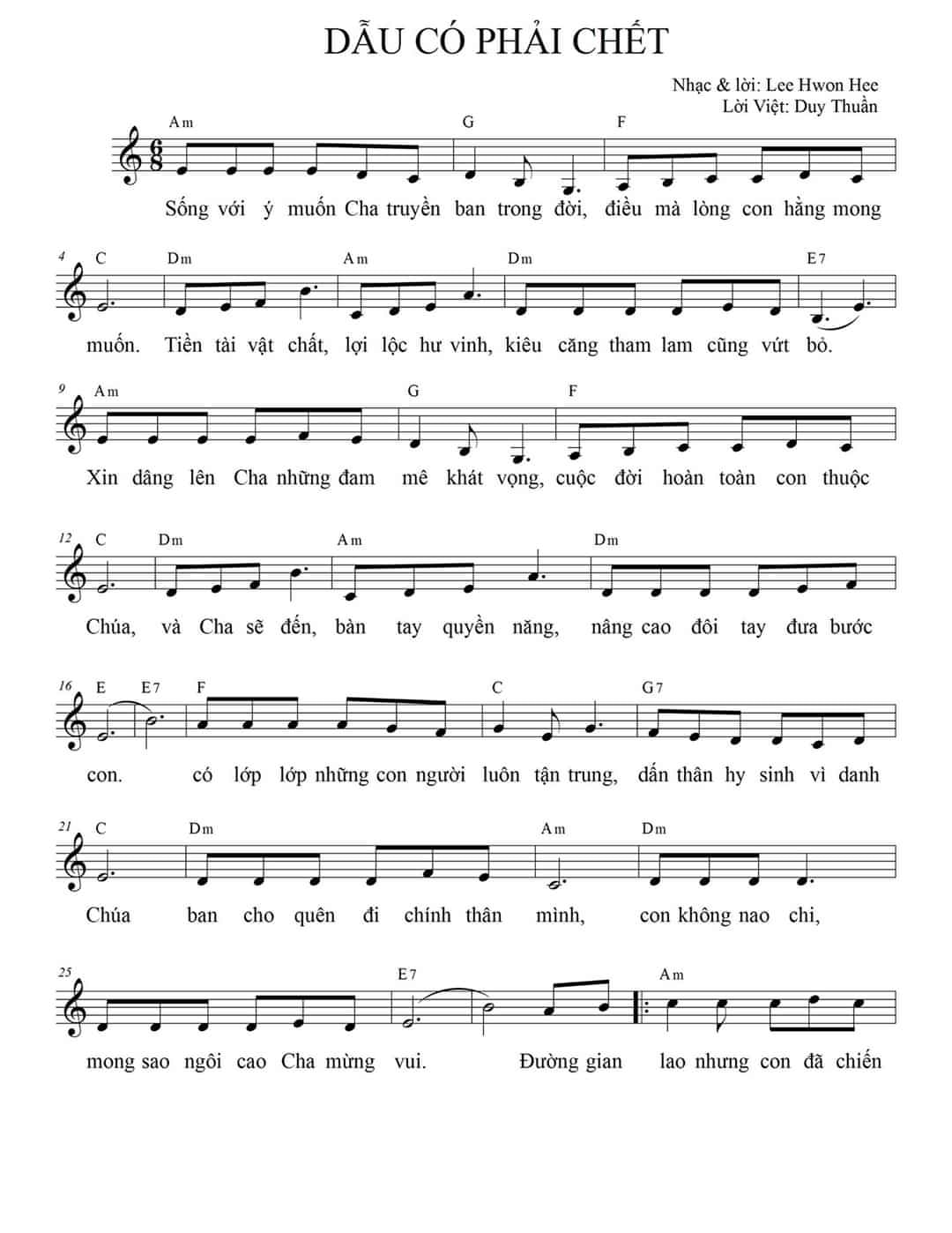 Sheet music: DẪU CÓ PHẢI CHẾT