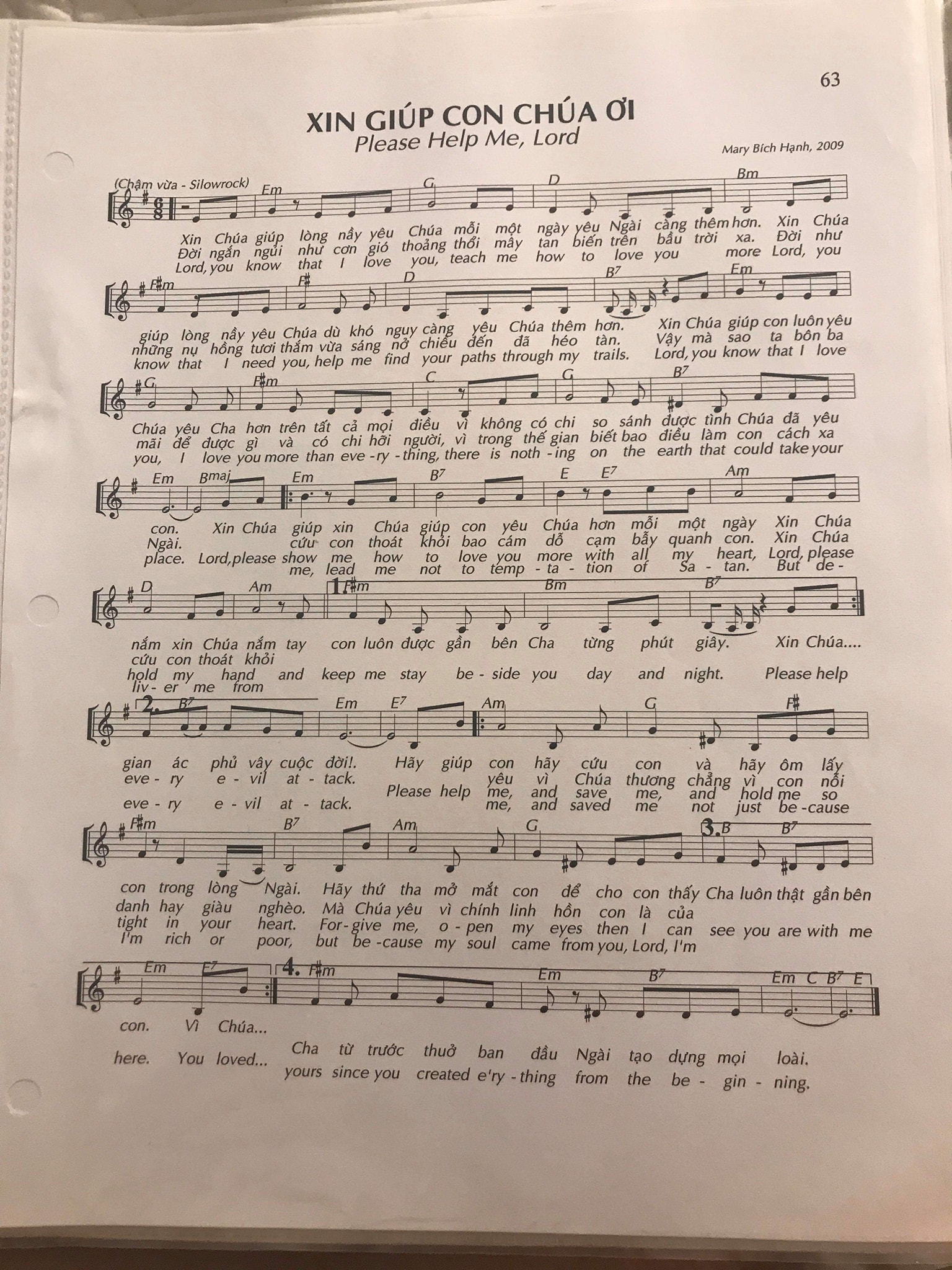 Sheet music: XIN GIÚP CON CHÚA ƠI