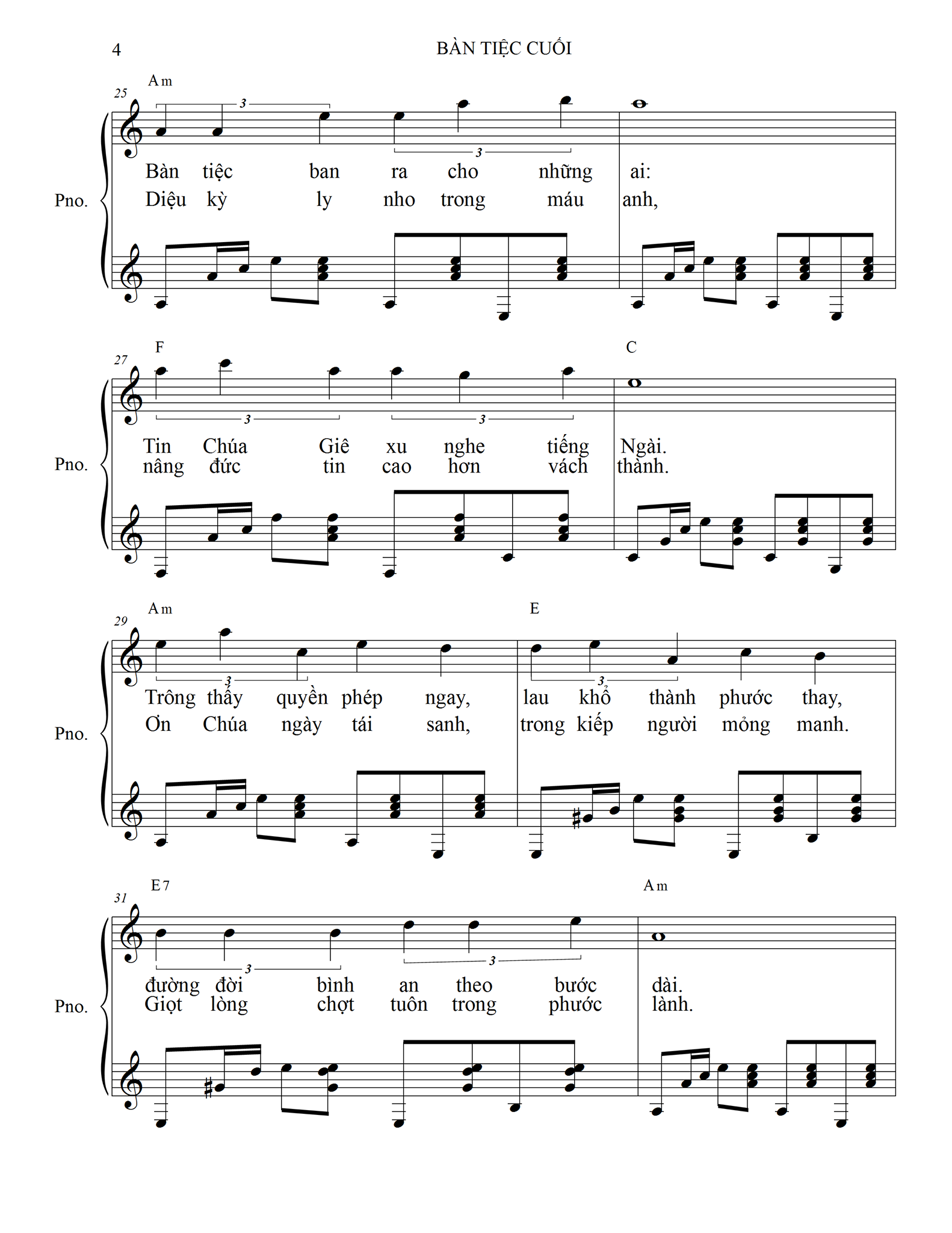 Sheet music: BÀN TIỆC CUỐI