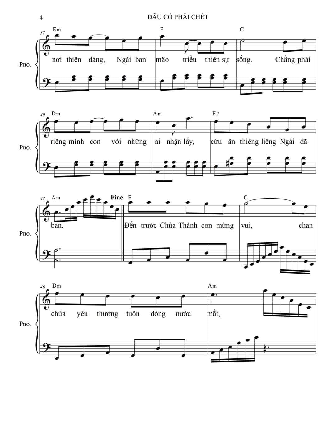 Sheet music: DẪU CÓ PHẢI CHẾT