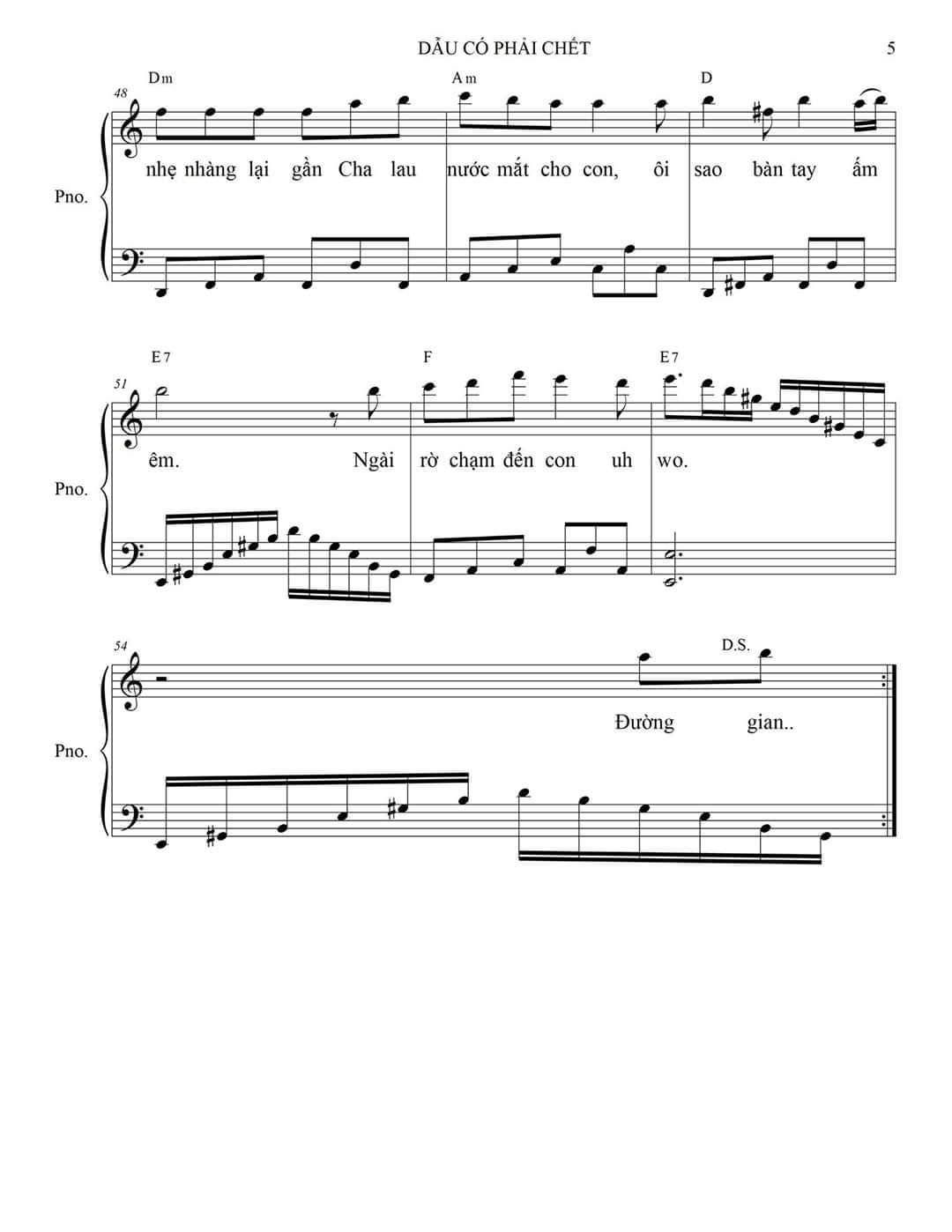 Sheet music: DẪU CÓ PHẢI CHẾT