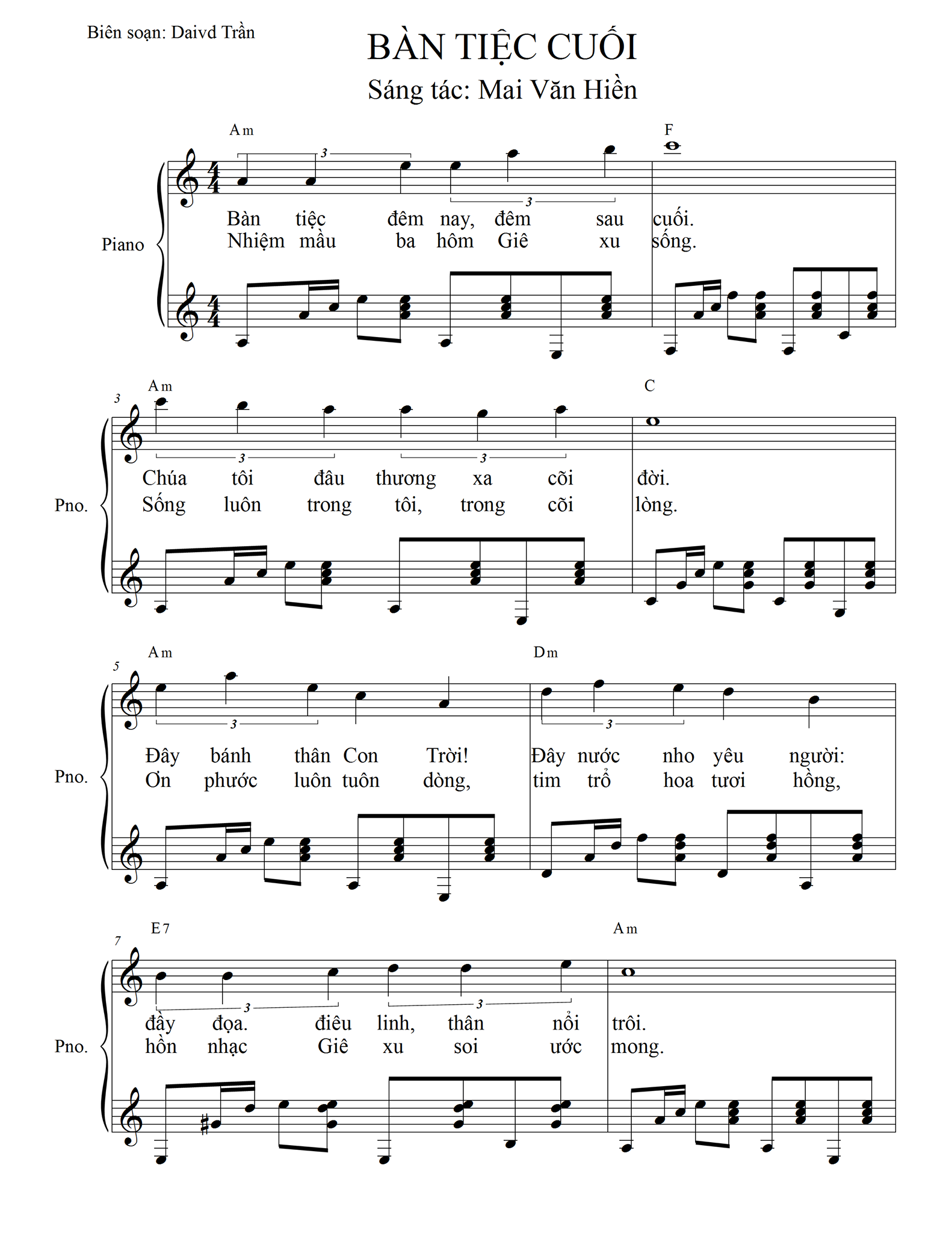 Sheet music: BÀN TIỆC CUỐI