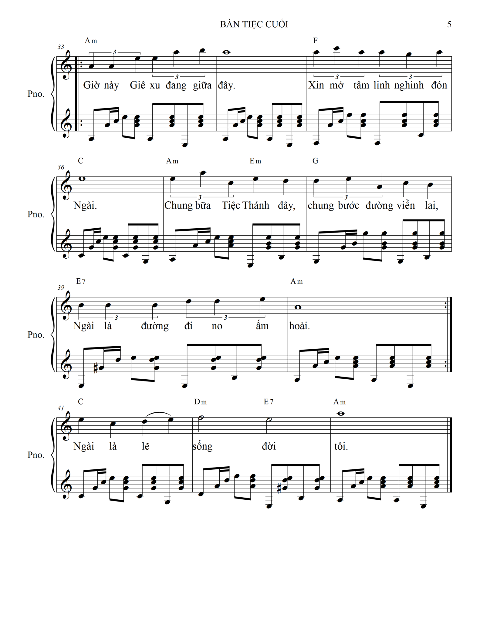 Sheet music: BÀN TIỆC CUỐI