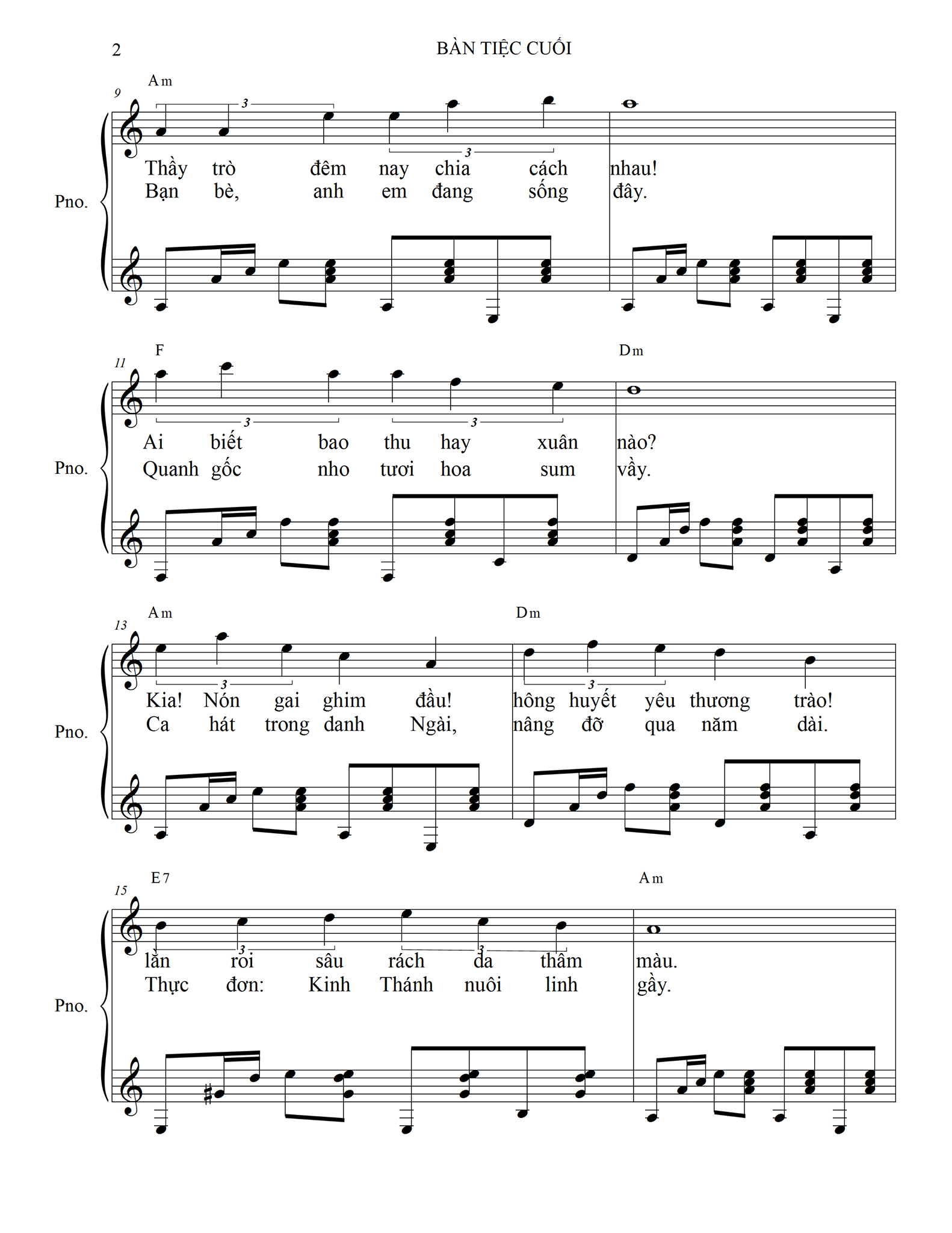 Sheet music: BÀN TIỆC CUỐI