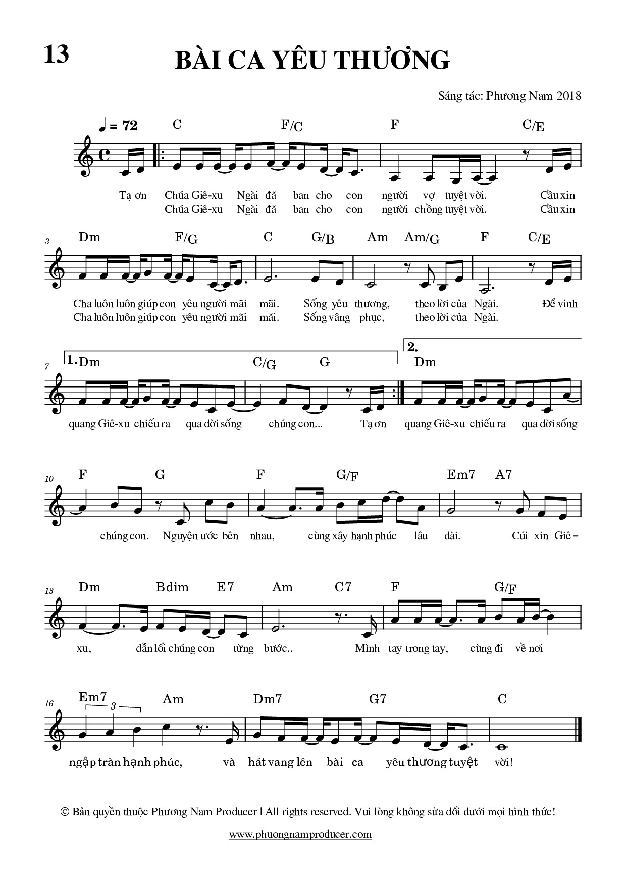 Sheet music: BÀI CA YÊU THƯƠNG
