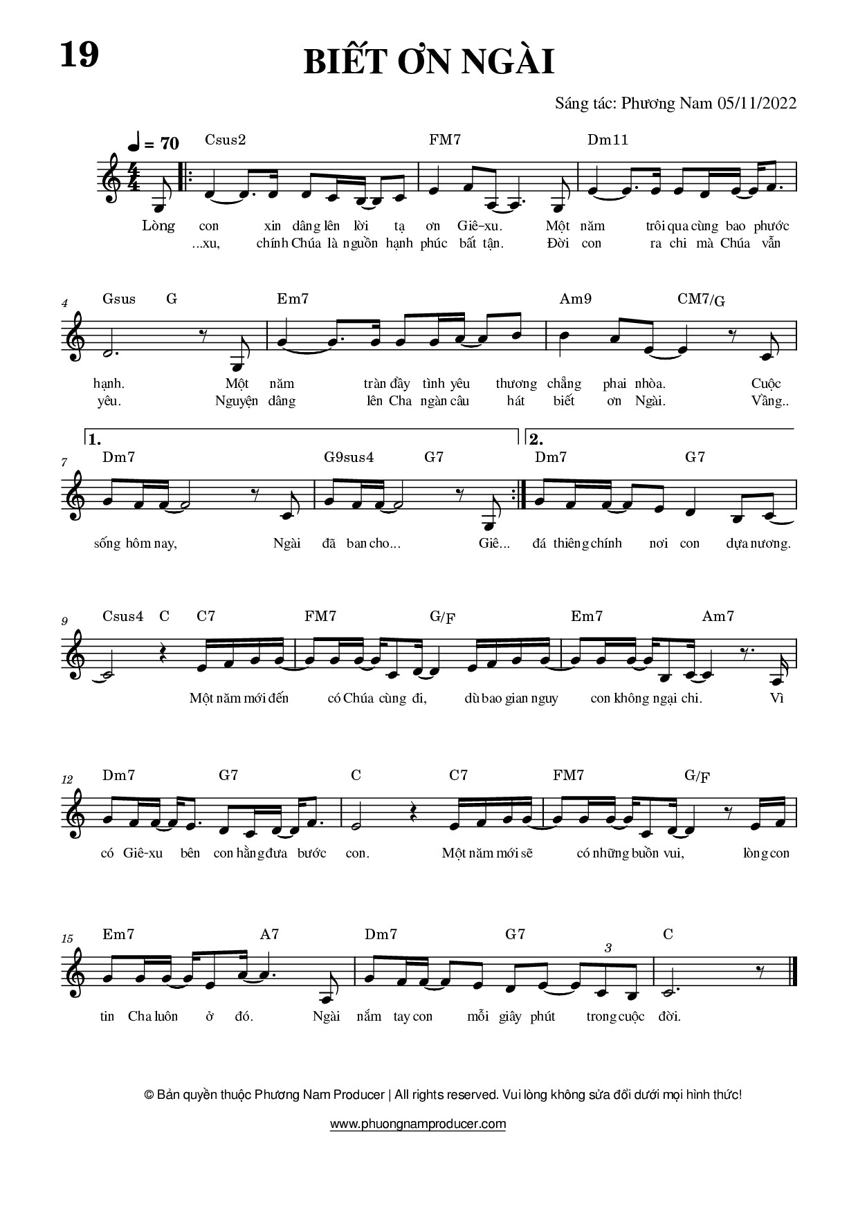 Sheet music: BIẾT ƠN NGÀI