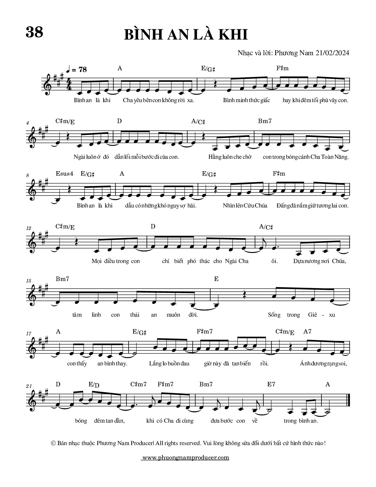 Sheet music: BÌNH AN LÀ KHI