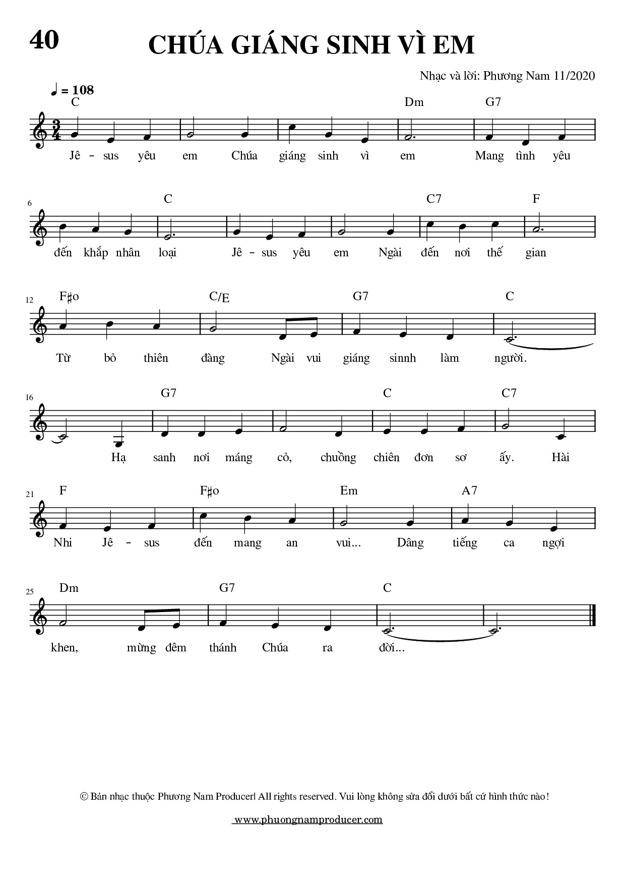 Sheet music: CHÚA GIÁNG SINH VÌ EM