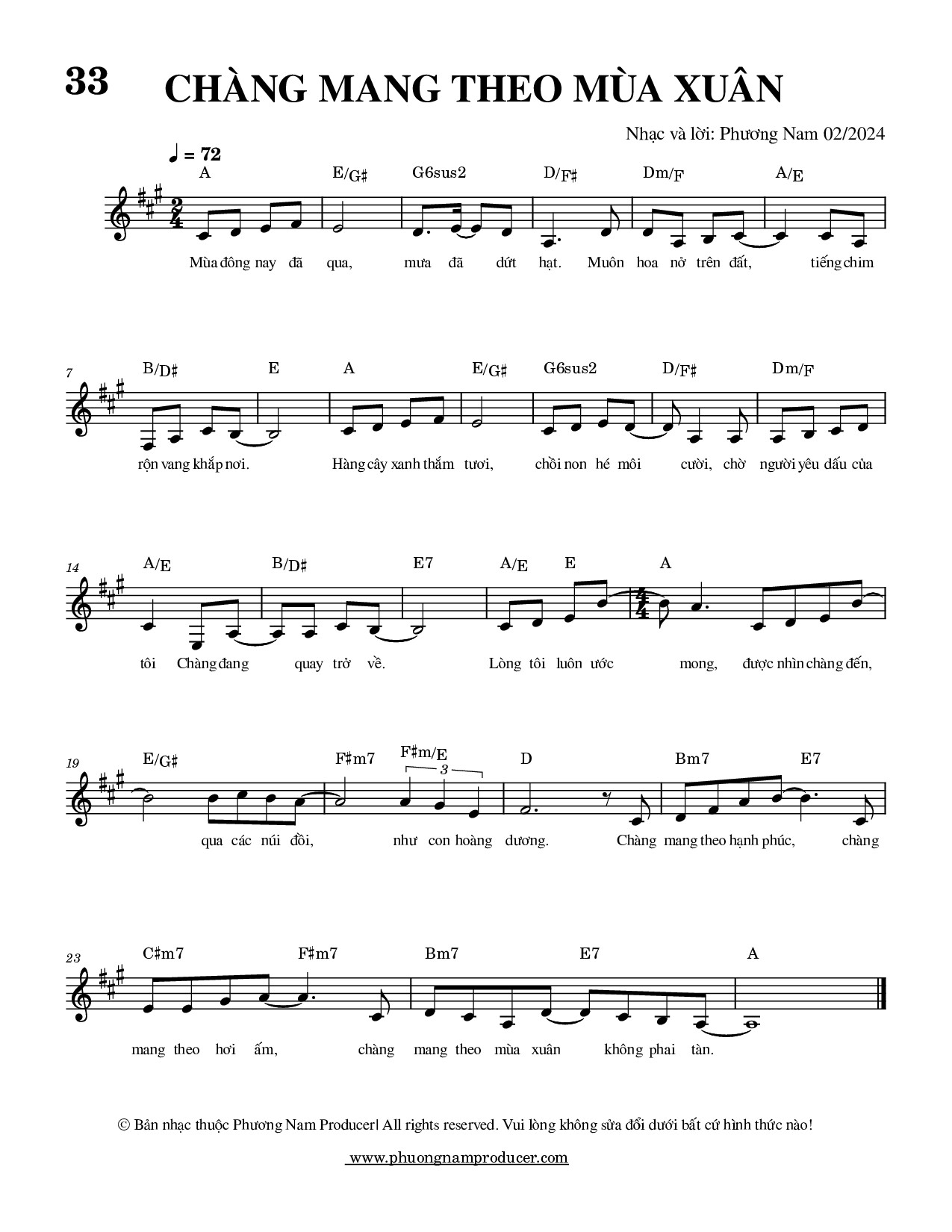 Sheet music: Chàng Mang Theo Mùa Xuân