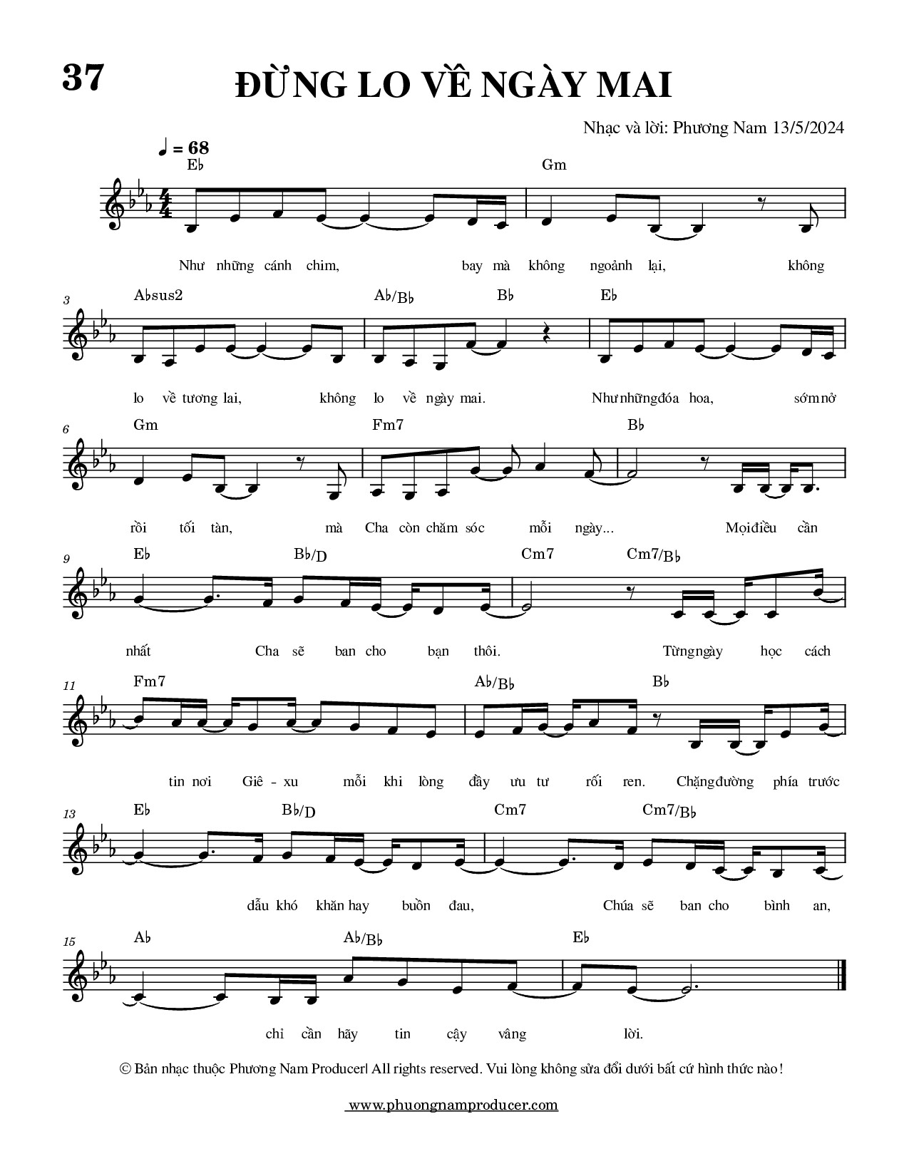 Sheet music: Đừng Lo Về Ngày Mai