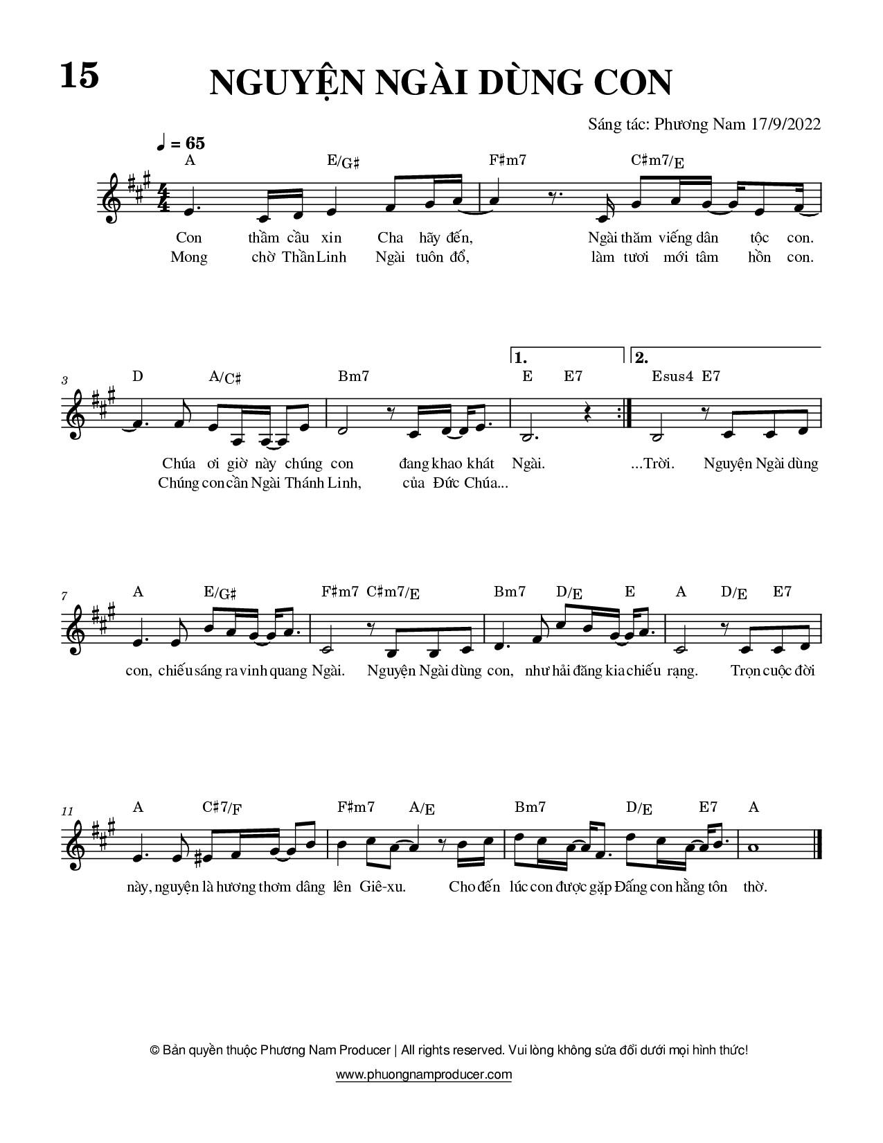 Sheet music: NGUYỆN NGÀI DÙNG CON