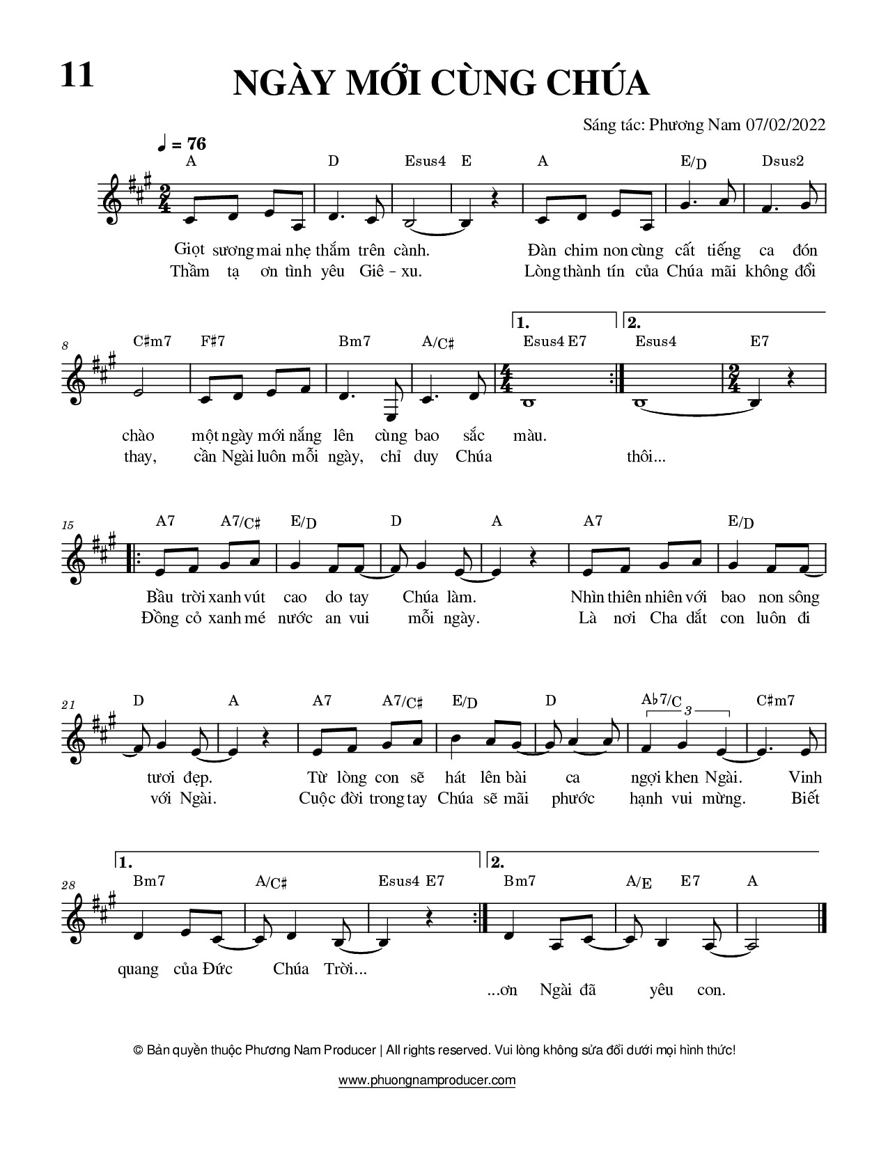 Sheet music: NGÀY MỚI CÙNG CHÚA