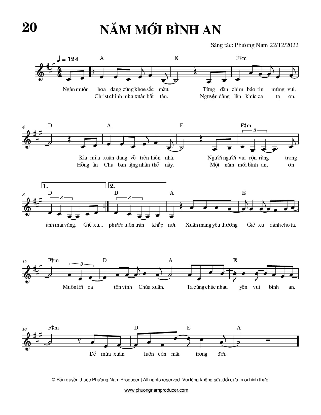 Sheet music: NĂM MỚI BÌNH AN