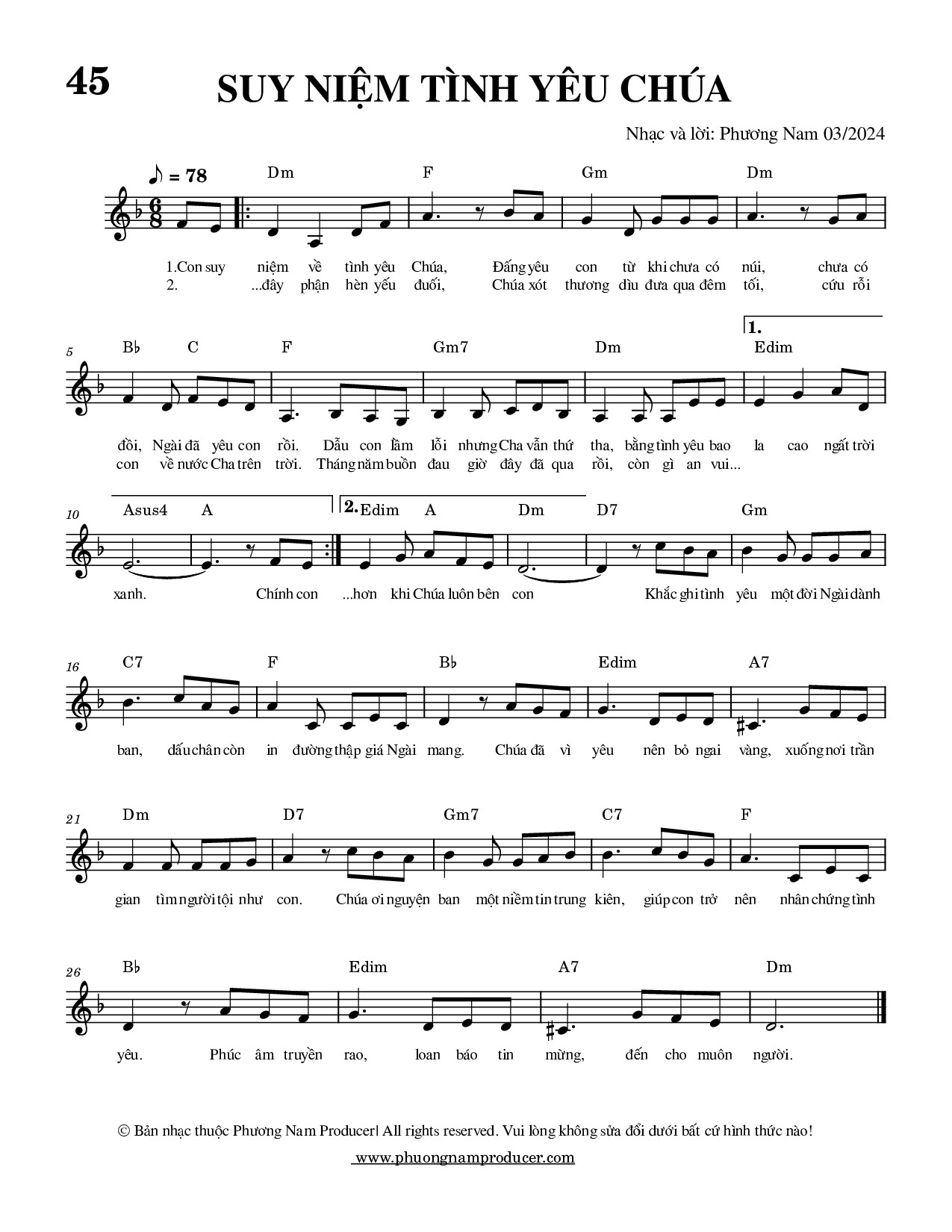 Sheet music: SUY NIỆM TÌNH YÊU CHÚA